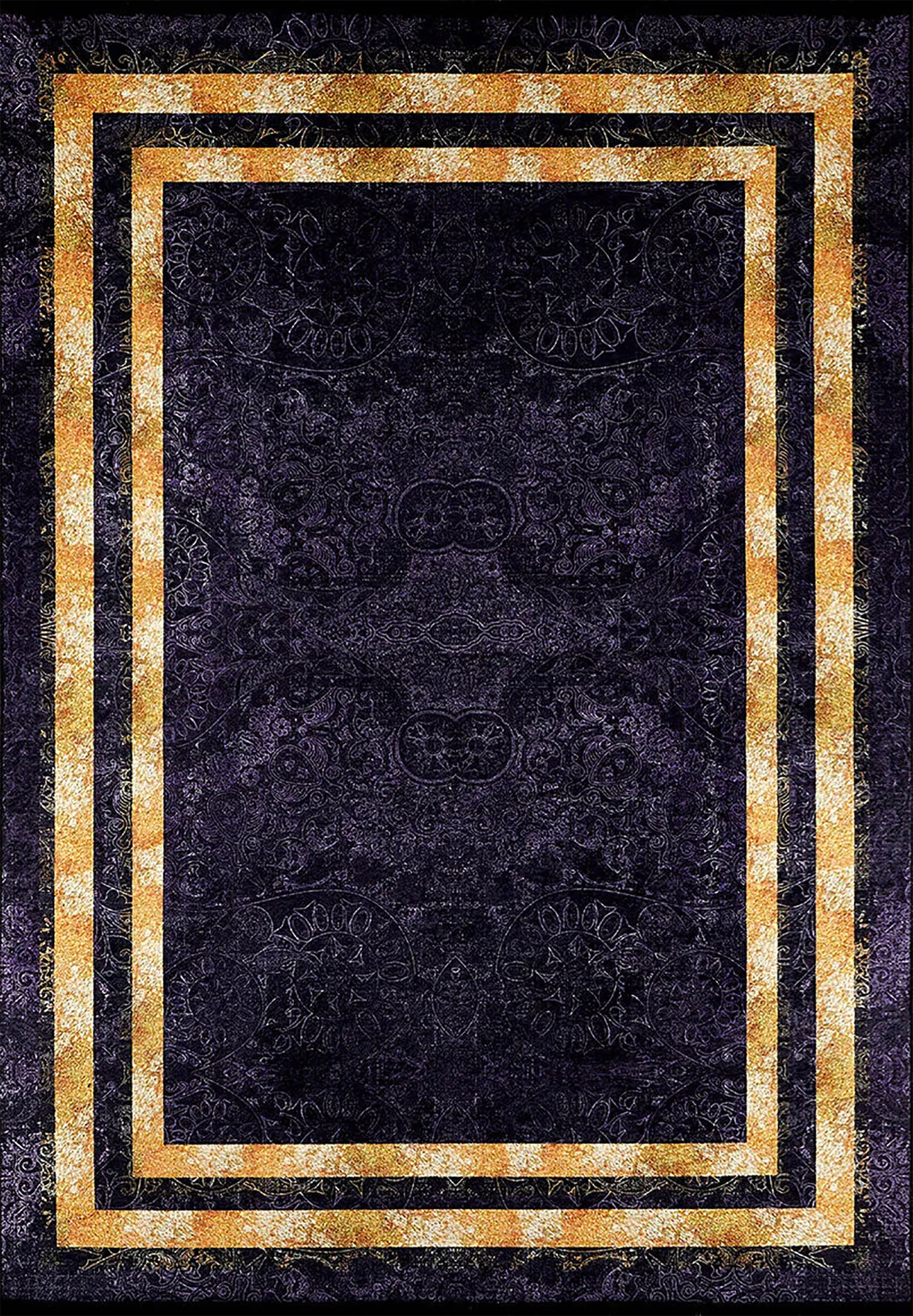 Baylor Marble Black Gold Purple Bordered Geometric Rug