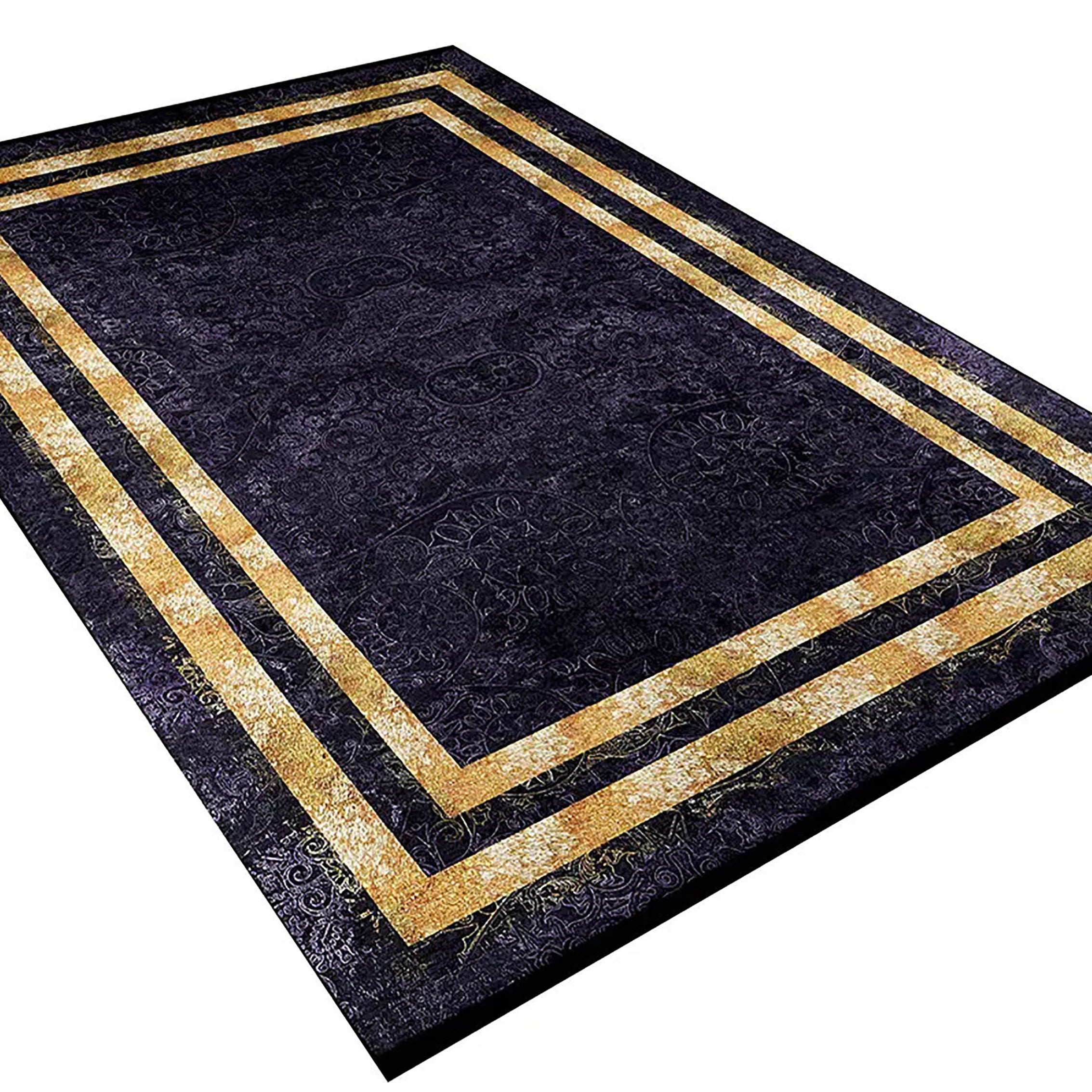 Baylor Marble Black Gold Purple Bordered Geometric Rug