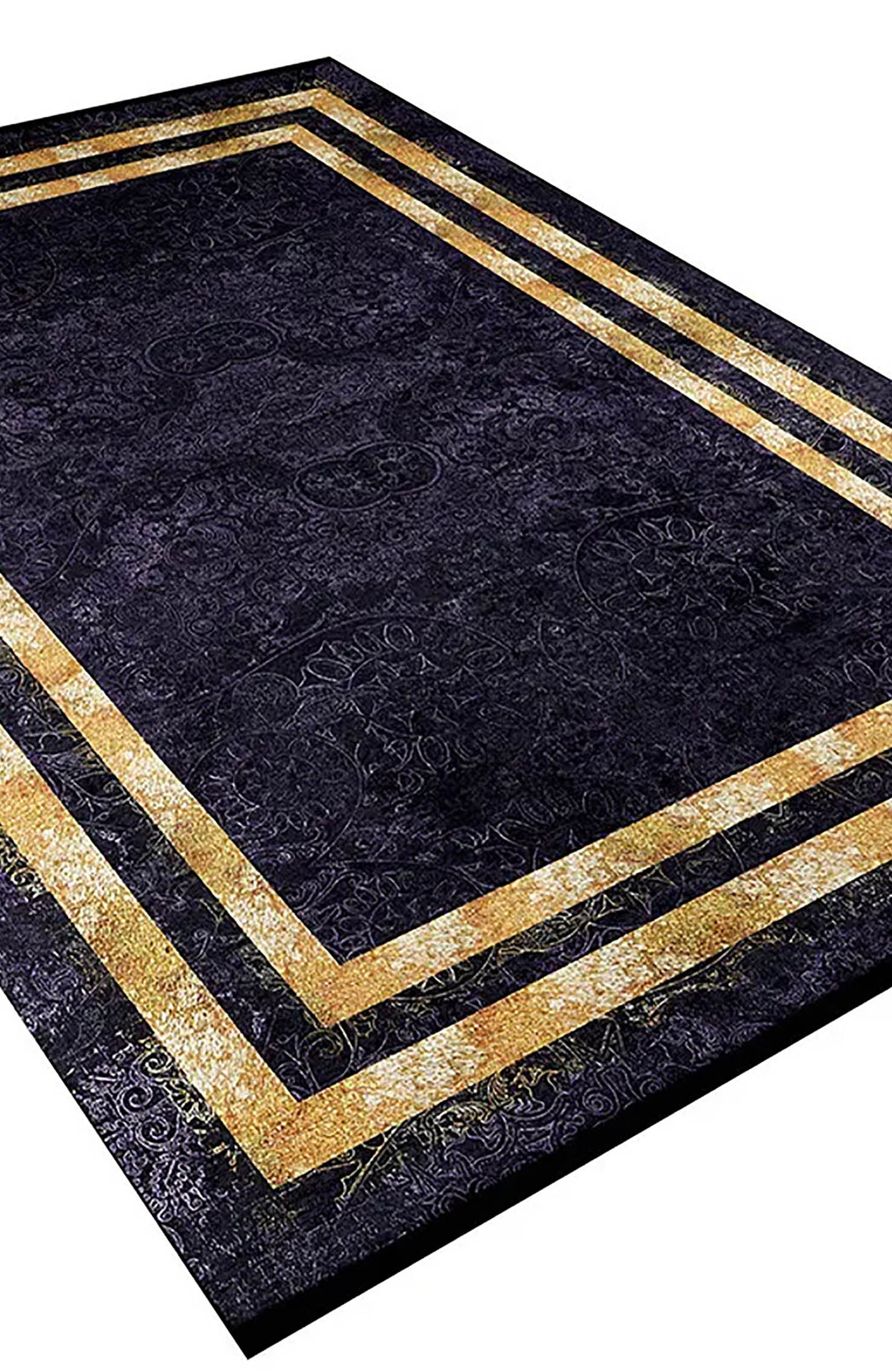 Baylor Marble Black Gold Purple Bordered Geometric Rug