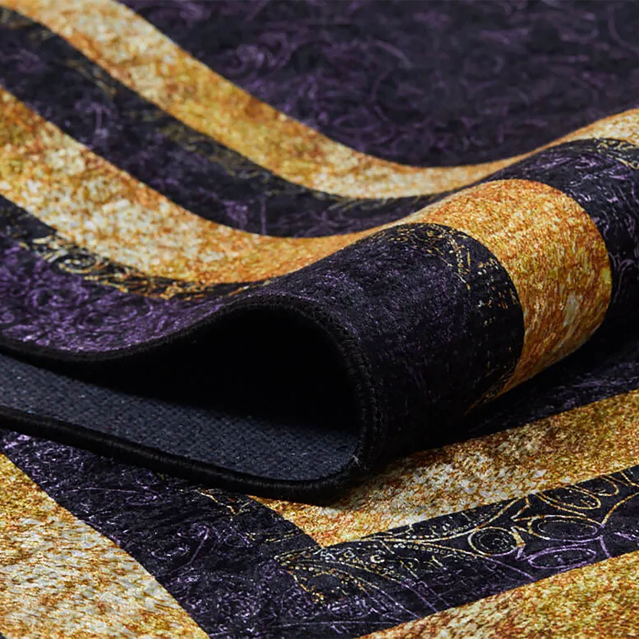 Baylor Marble Black Gold Purple Bordered Geometric Rug