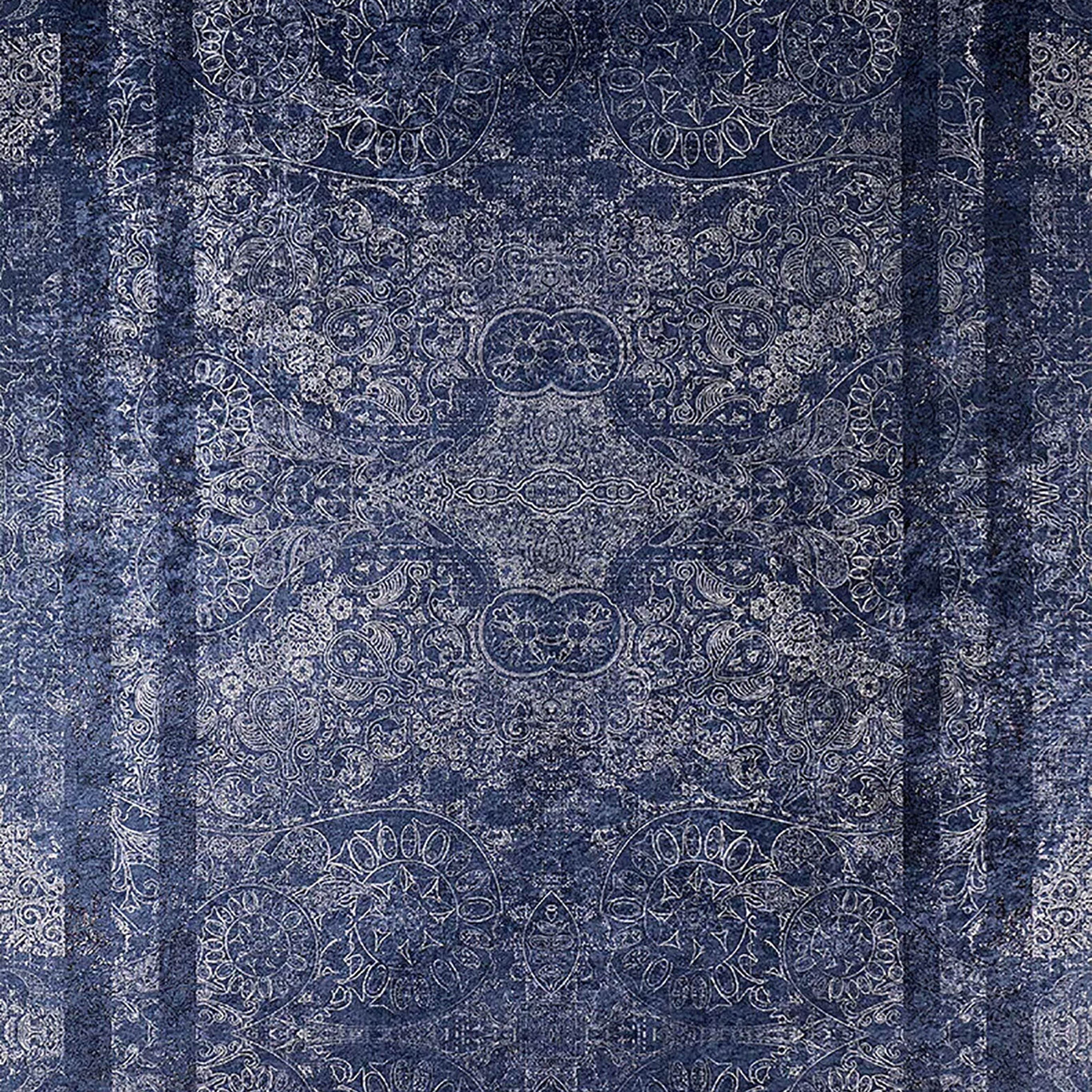 Marisol Marble Navy Blue Bordered Geometric Rug