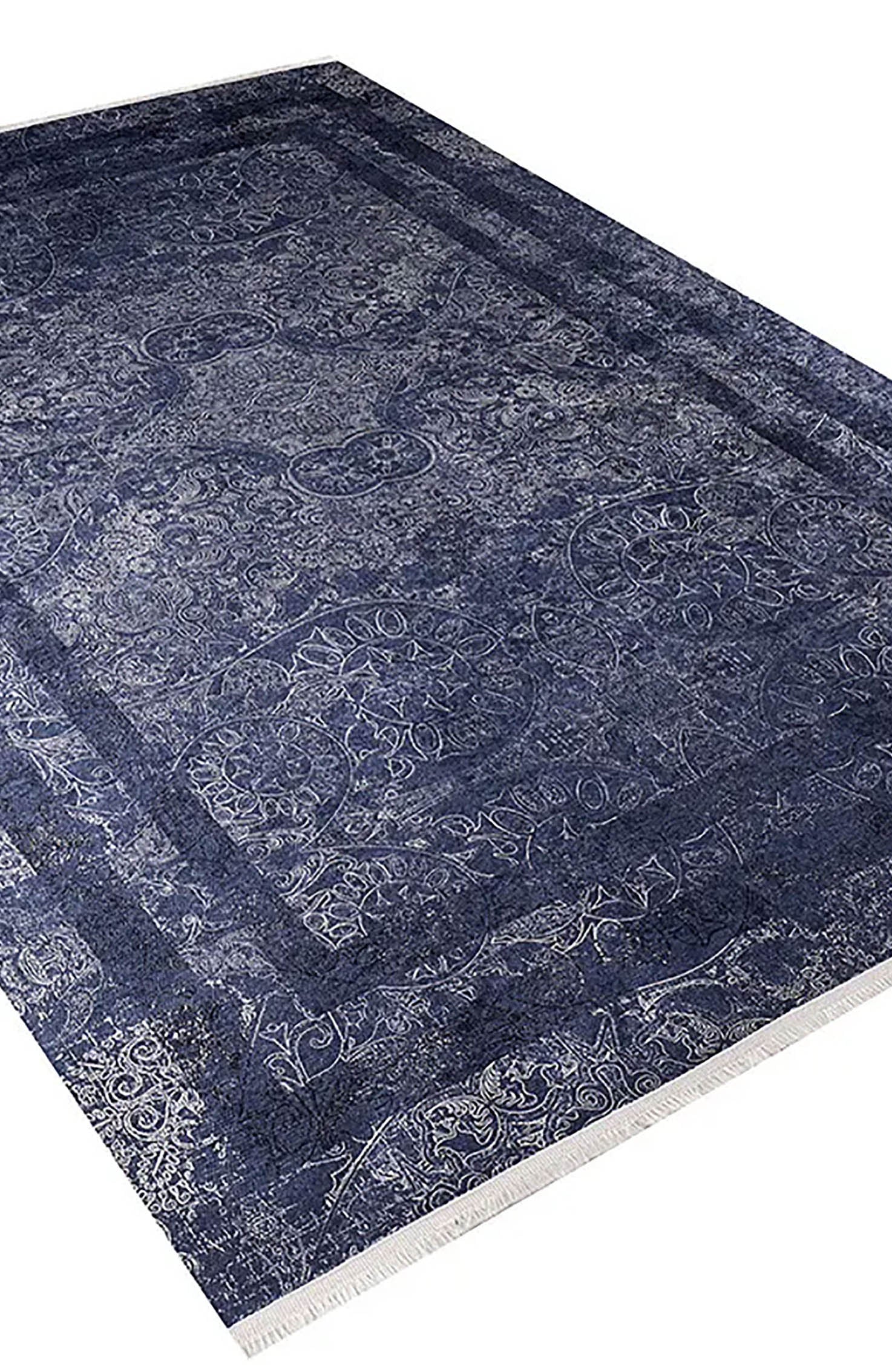 Marisol Marble Navy Blue Bordered Geometric Rug