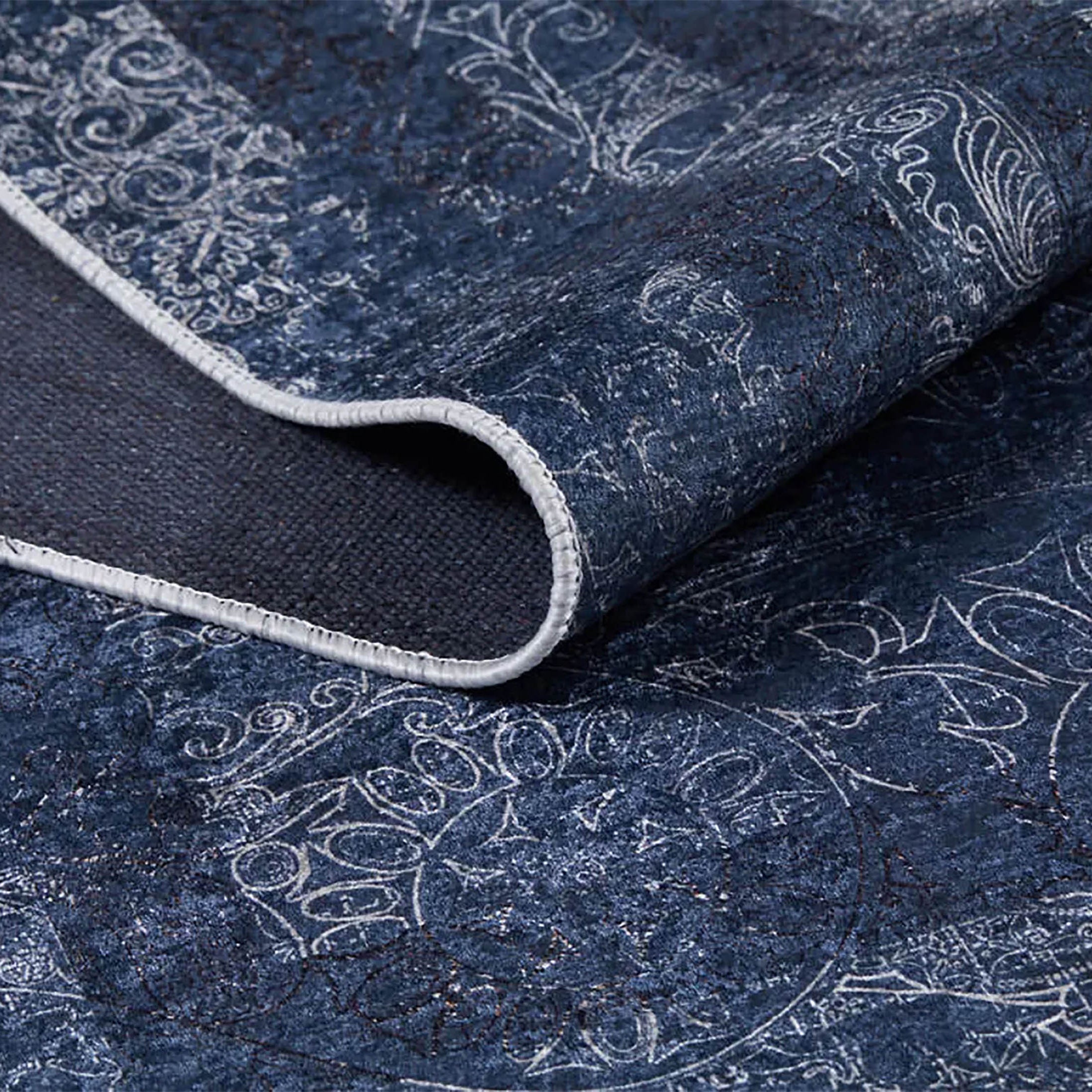 Marisol Marble Navy Blue Bordered Geometric Rug