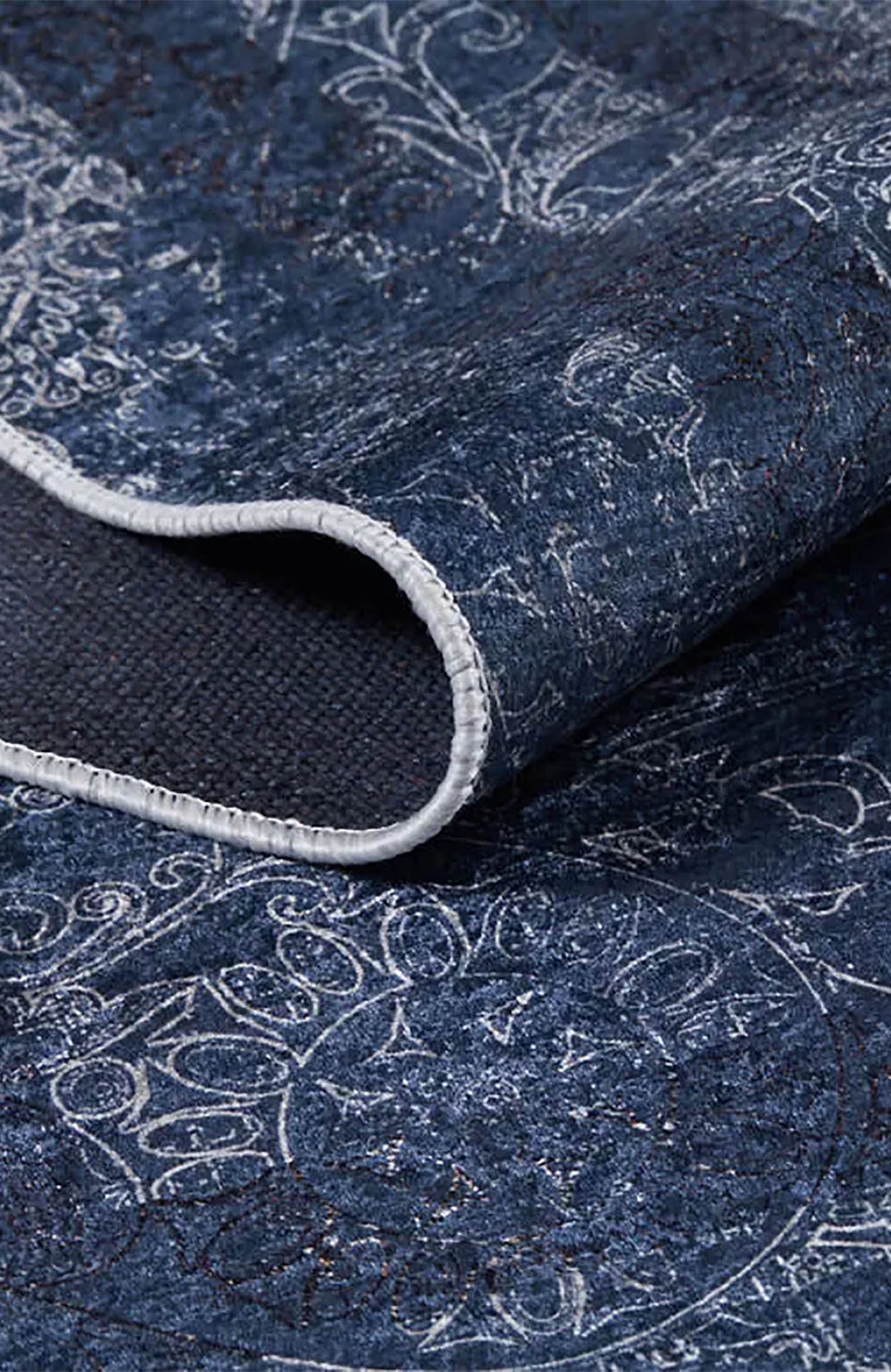 Marisol Marble Navy Blue Bordered Geometric Rug