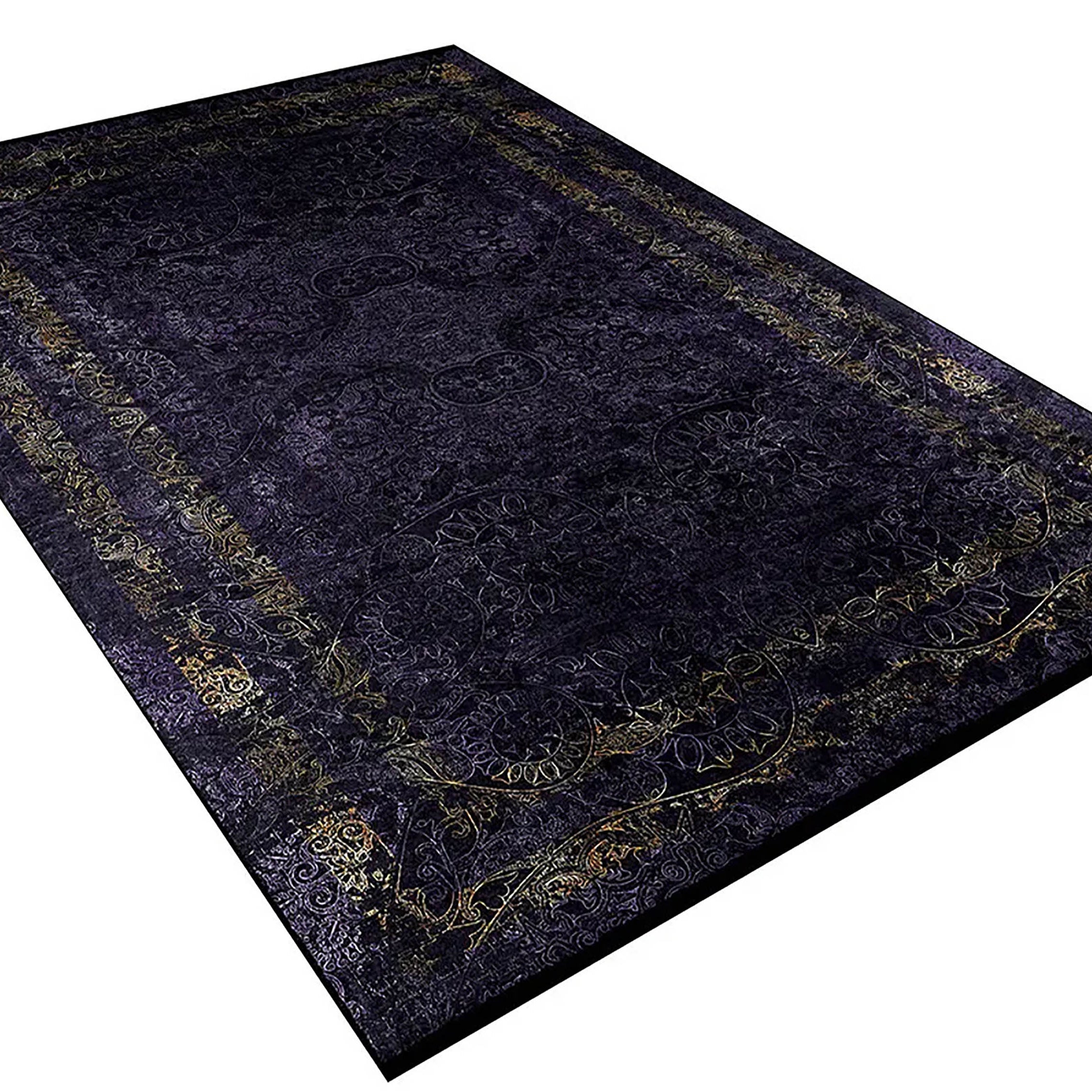 Veda Marble Black Gold Purple Bordered Geometric Rug