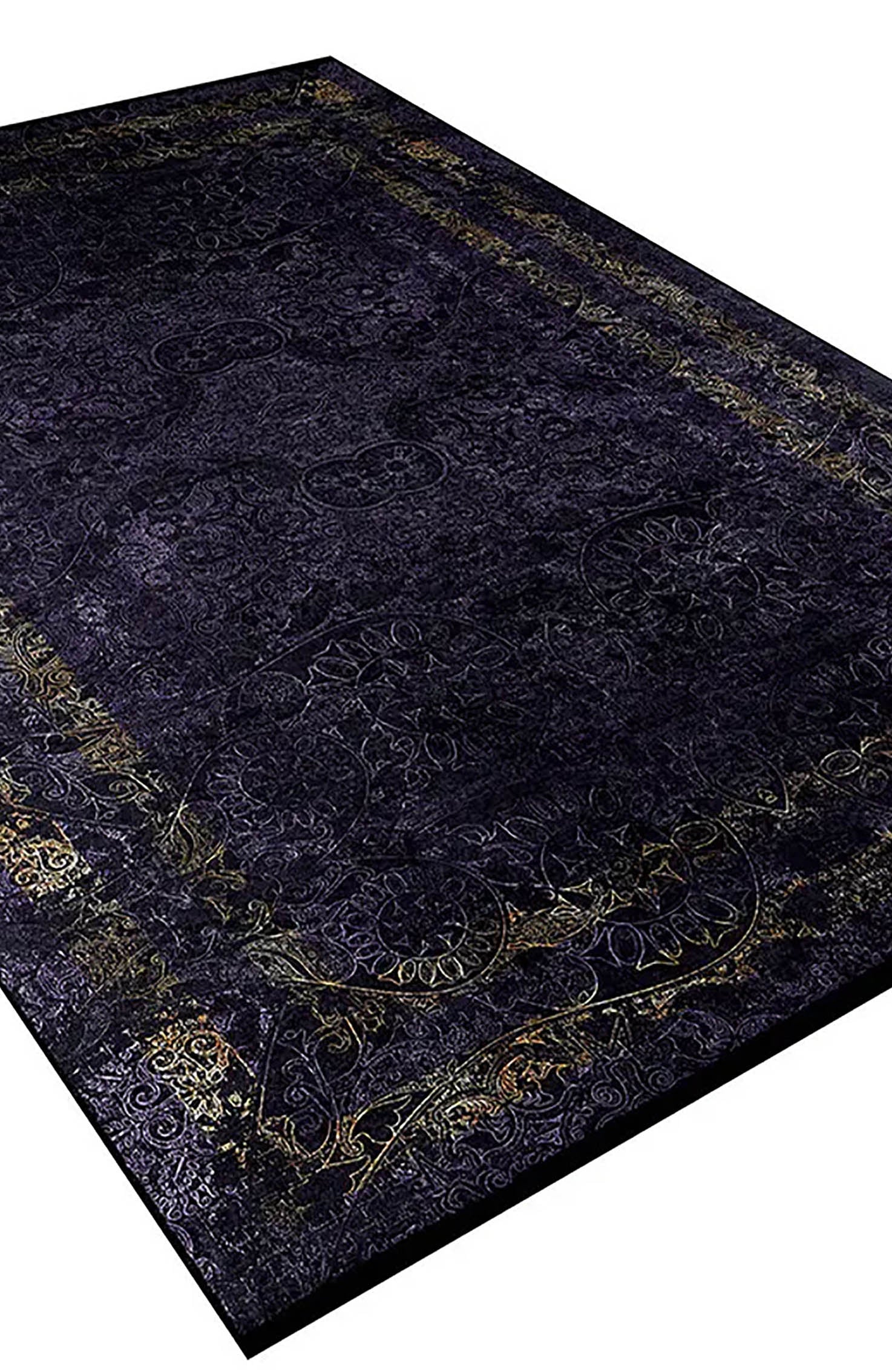 Veda Marble Black Gold Purple Bordered Geometric Rug