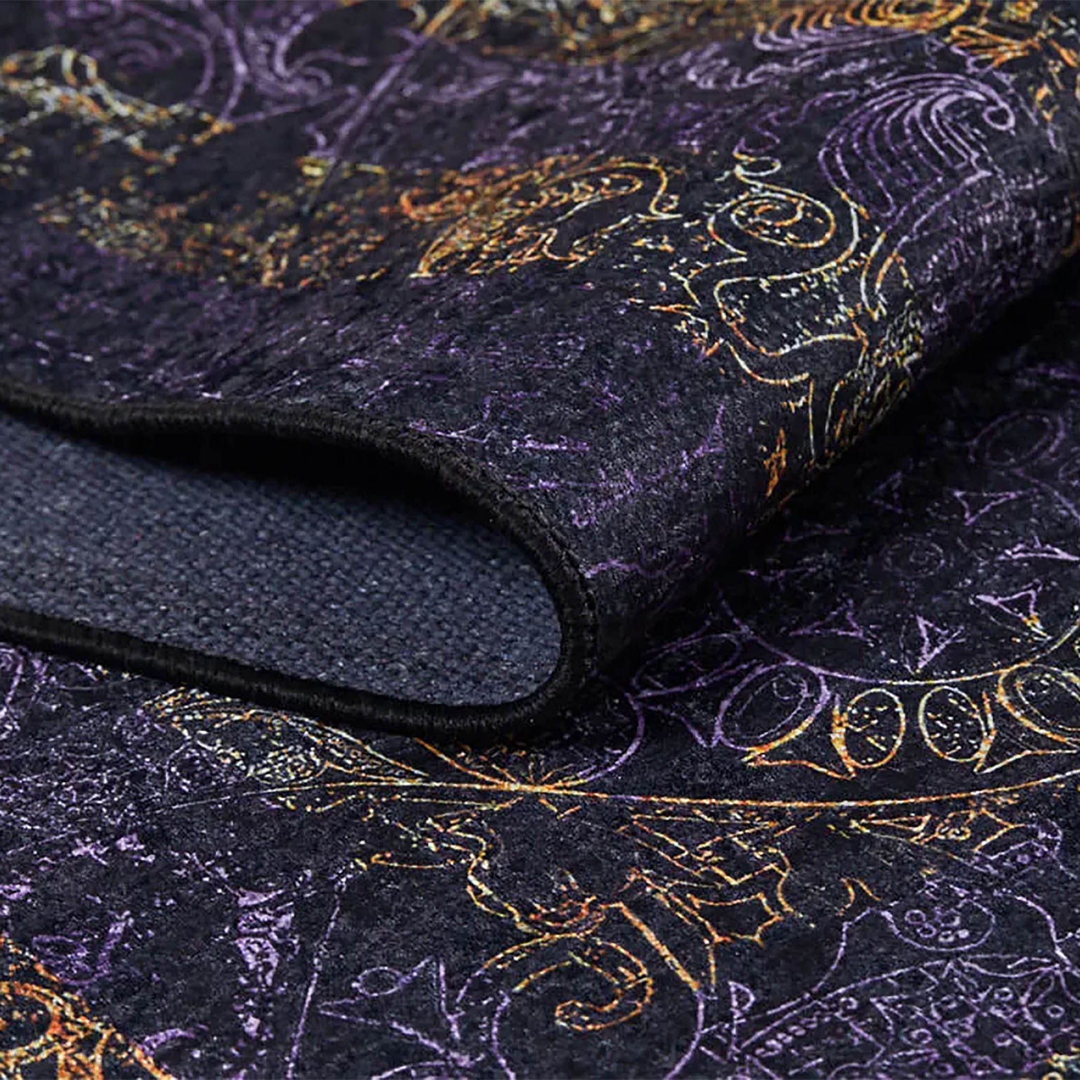 Veda Marble Black Gold Purple Bordered Geometric Rug