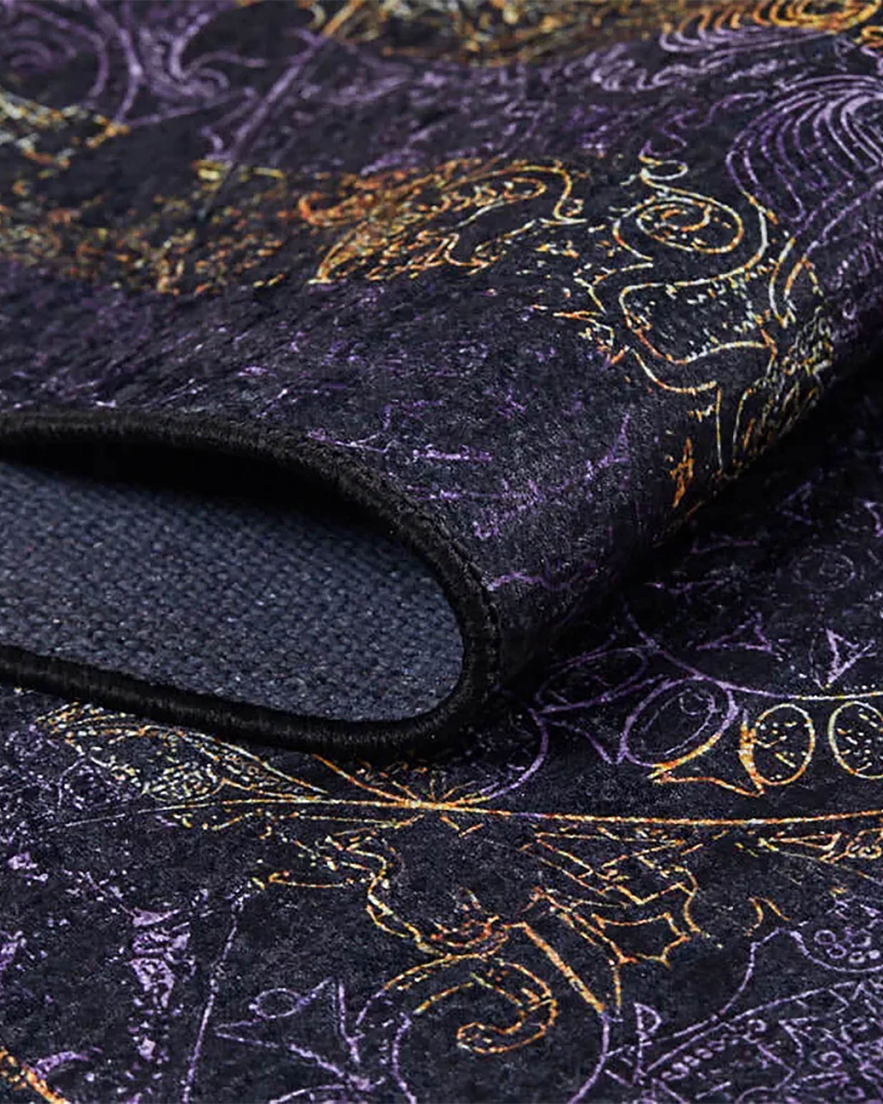 Veda Marble Black Gold Purple Bordered Geometric Rug