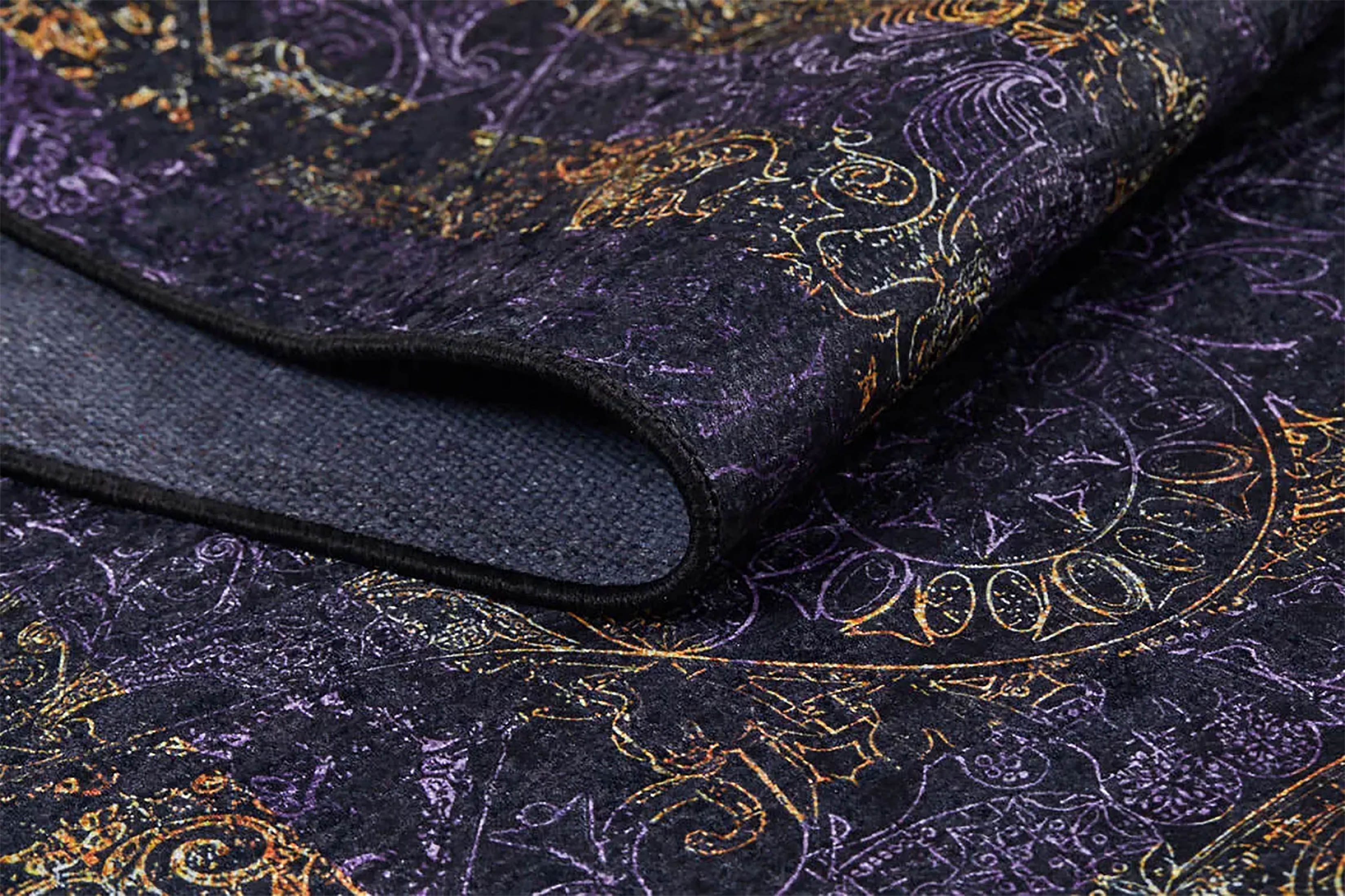 Veda Marble Black Gold Purple Bordered Geometric Rug