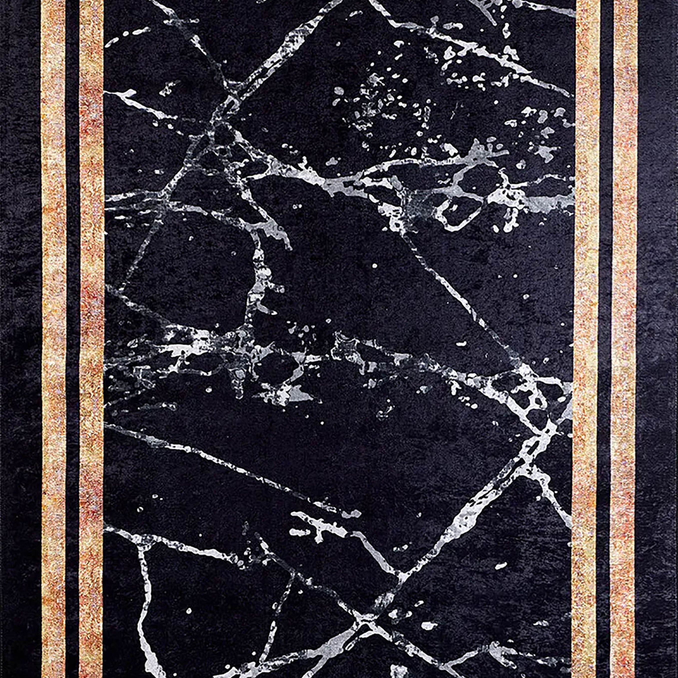 Gale Marble Style Black Bordered Geometric Rug