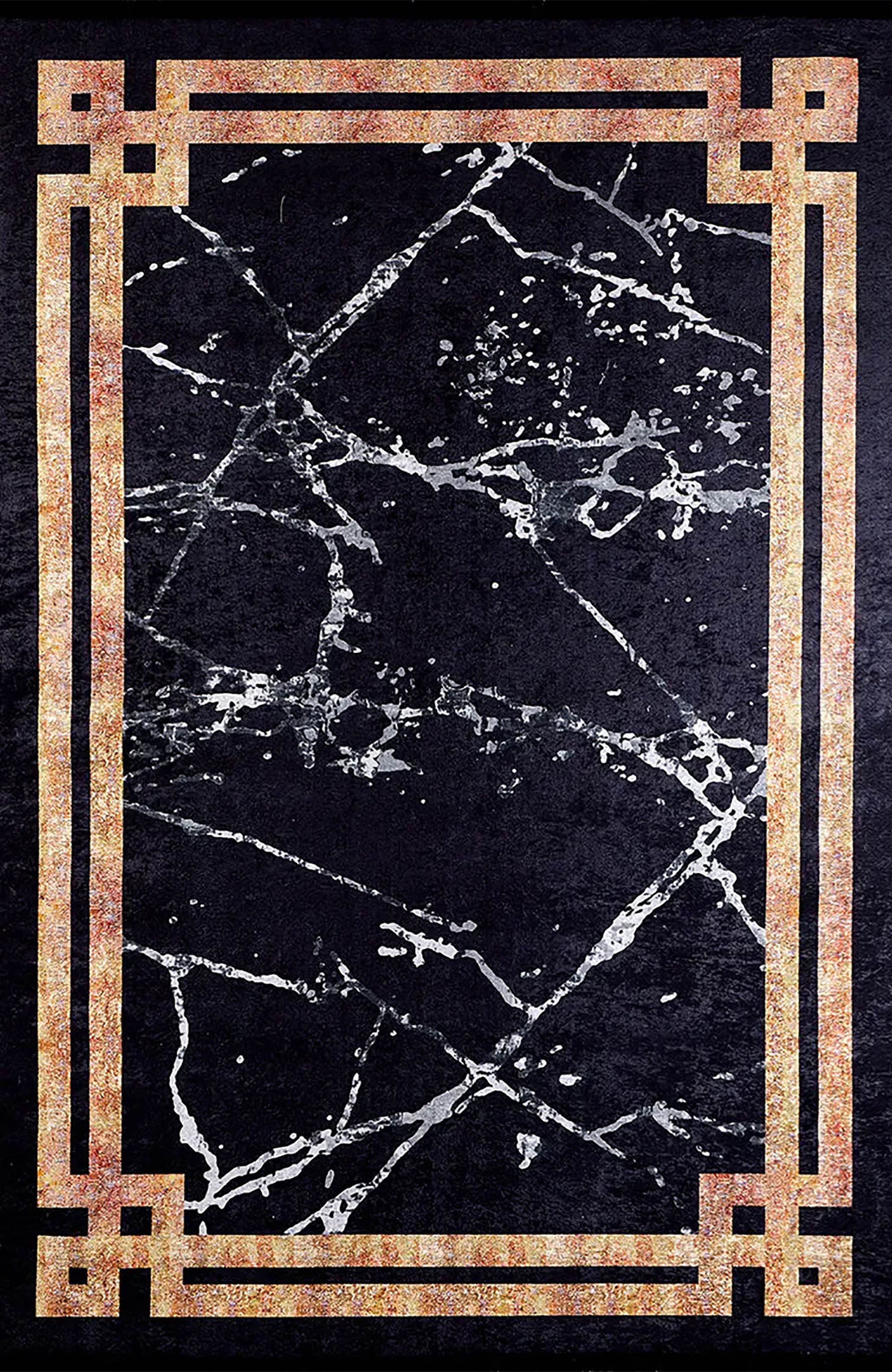 Gale Marble Style Black Bordered Geometric Rug