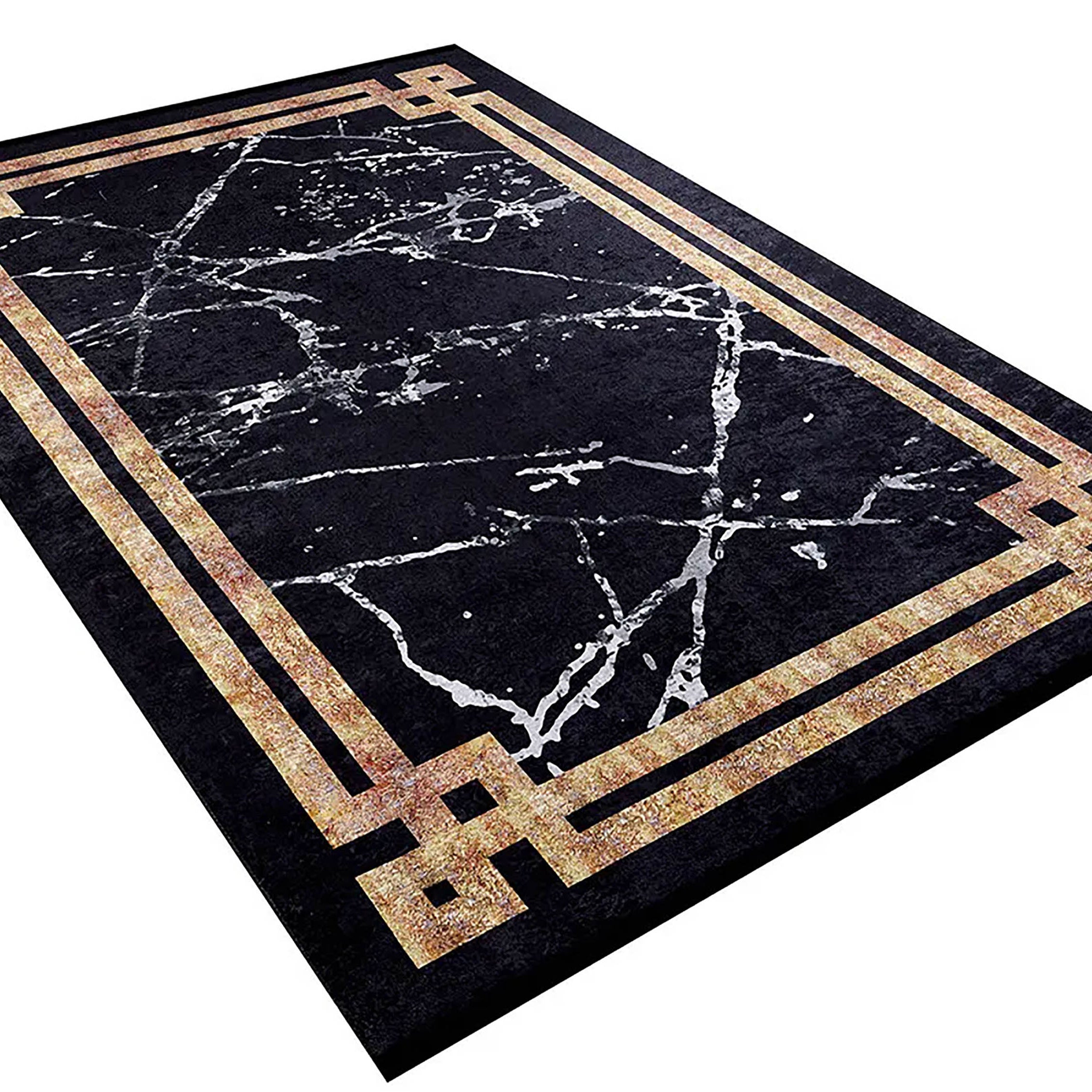 Gale Marble Style Black Bordered Geometric Rug