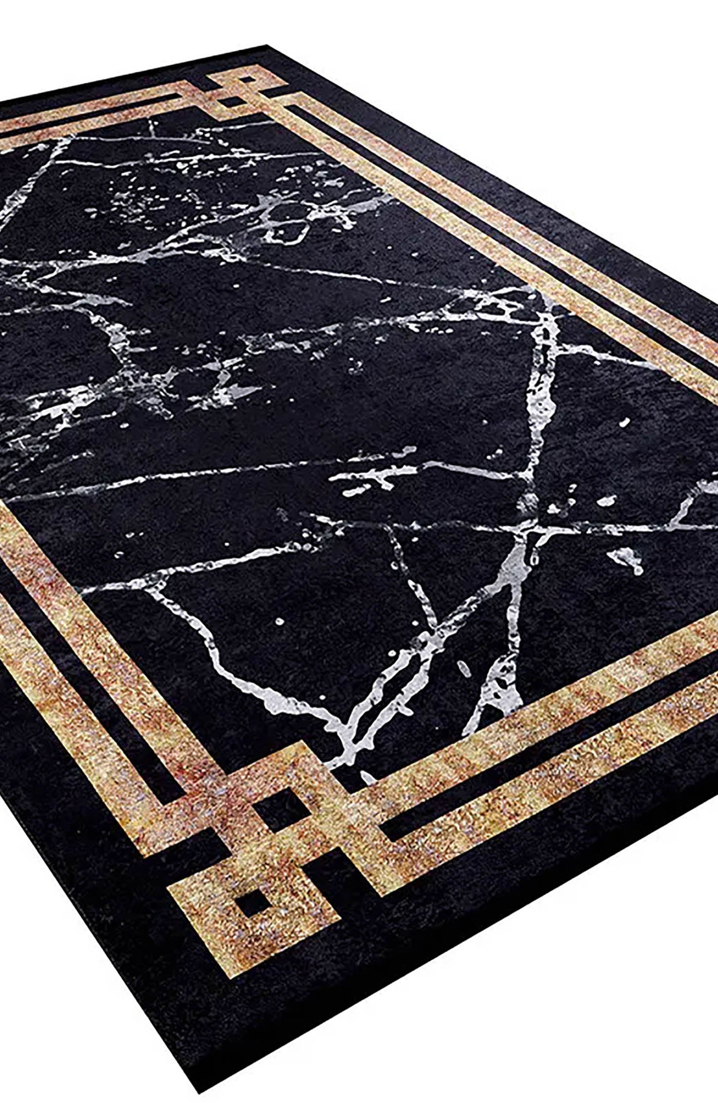 Gale Marble Style Black Bordered Geometric Rug