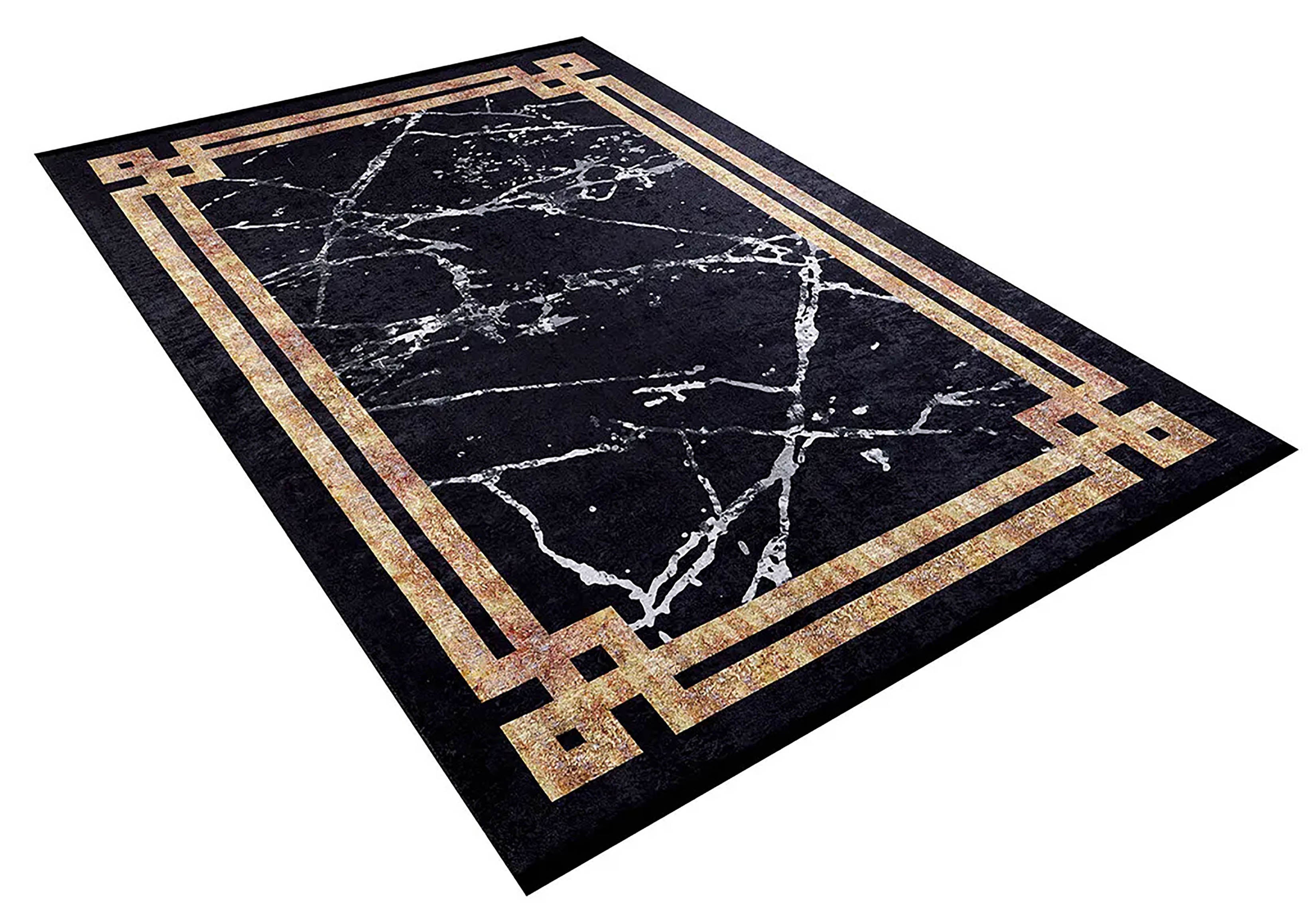 Gale Marble Style Black Bordered Geometric Rug
