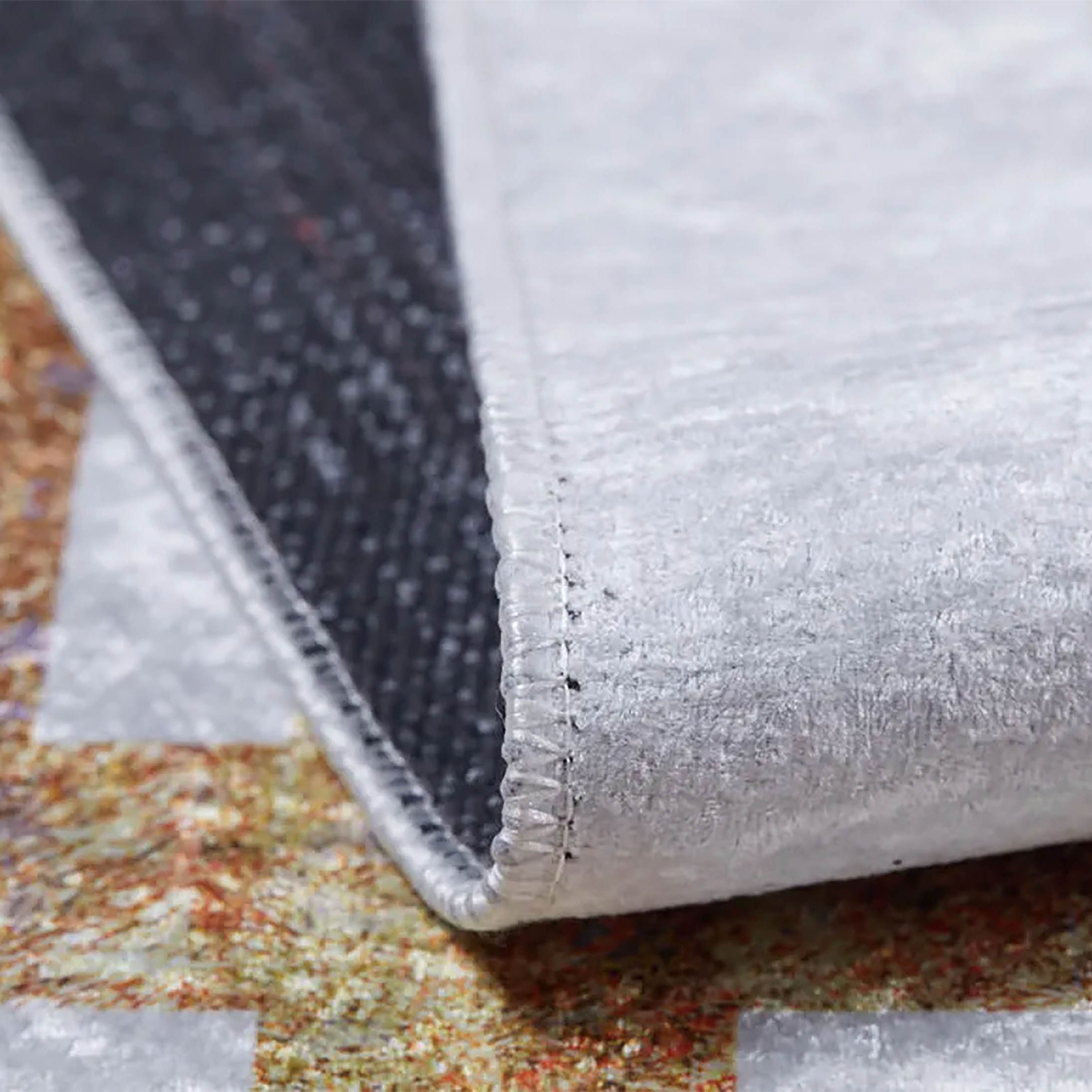 Gamze Marble Style Black White Bordered Geometric Rug