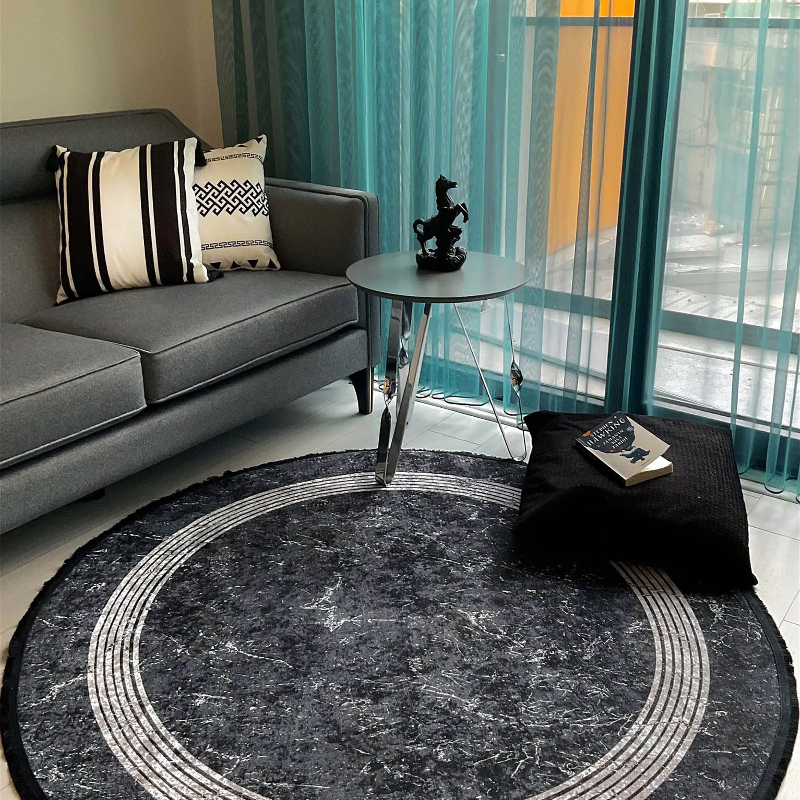 Mora Turkish Modern Marble Black Rug