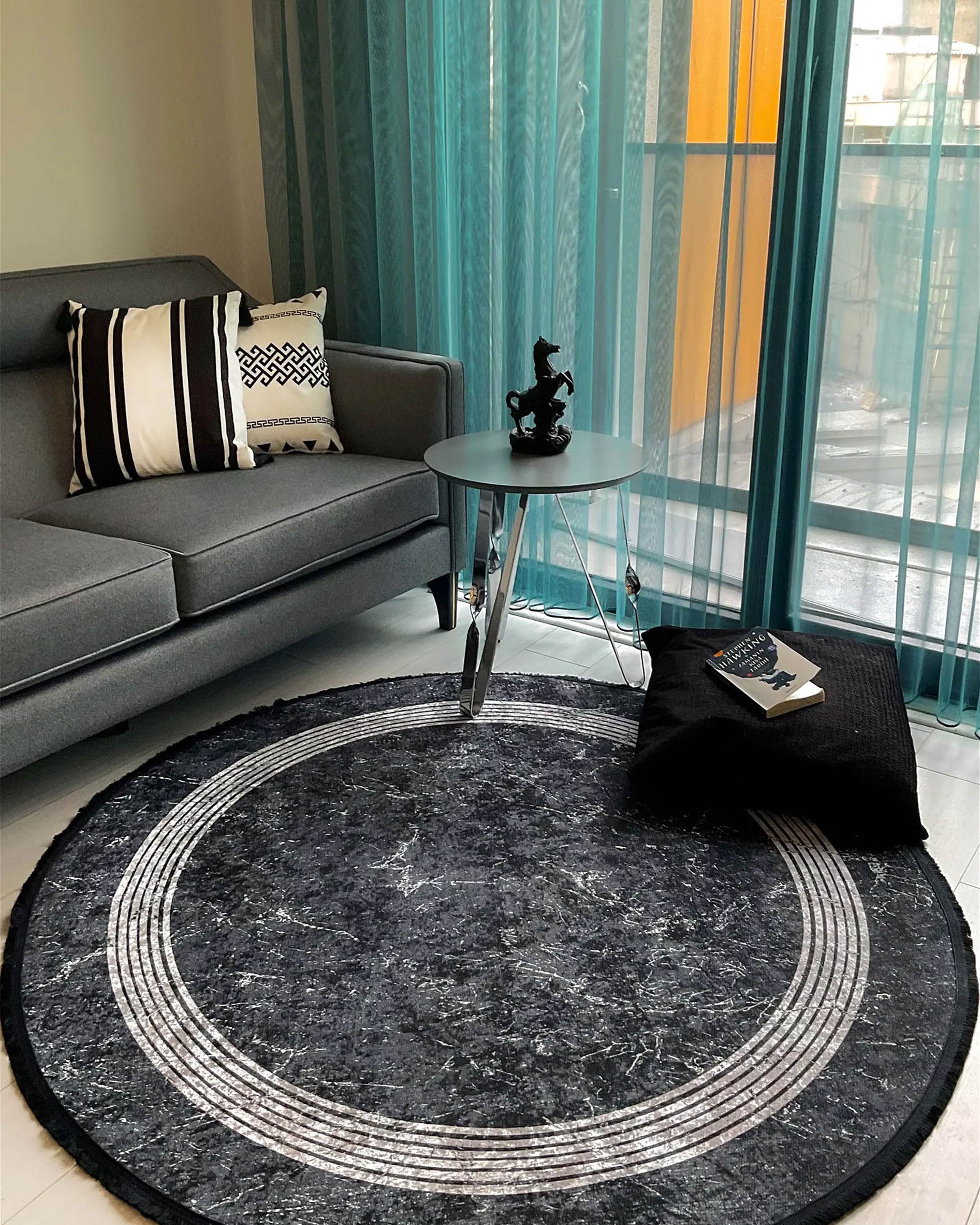 Mora Turkish Modern Marble Black Rug