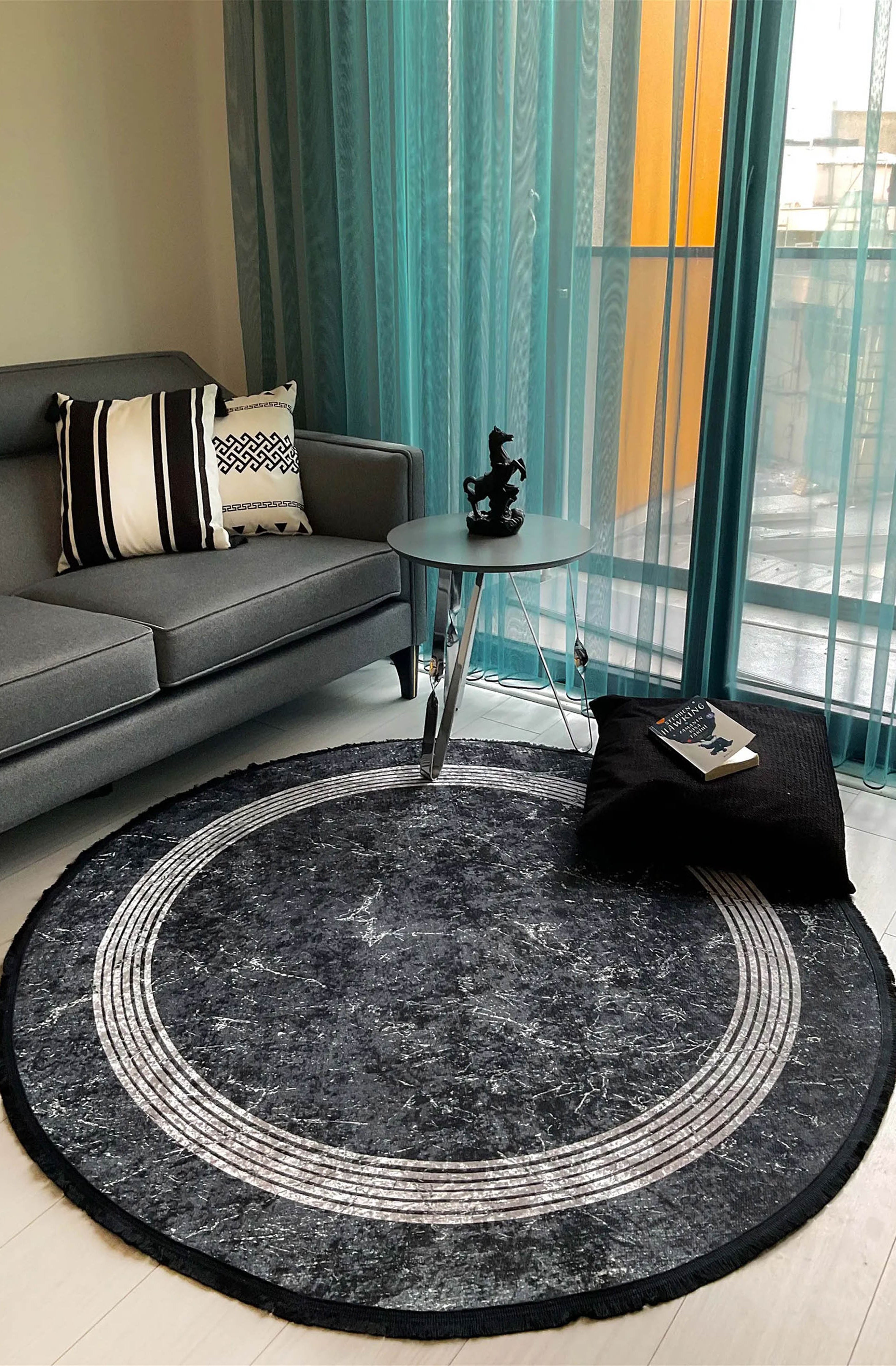 Mora Turkish Modern Marble Black Rug