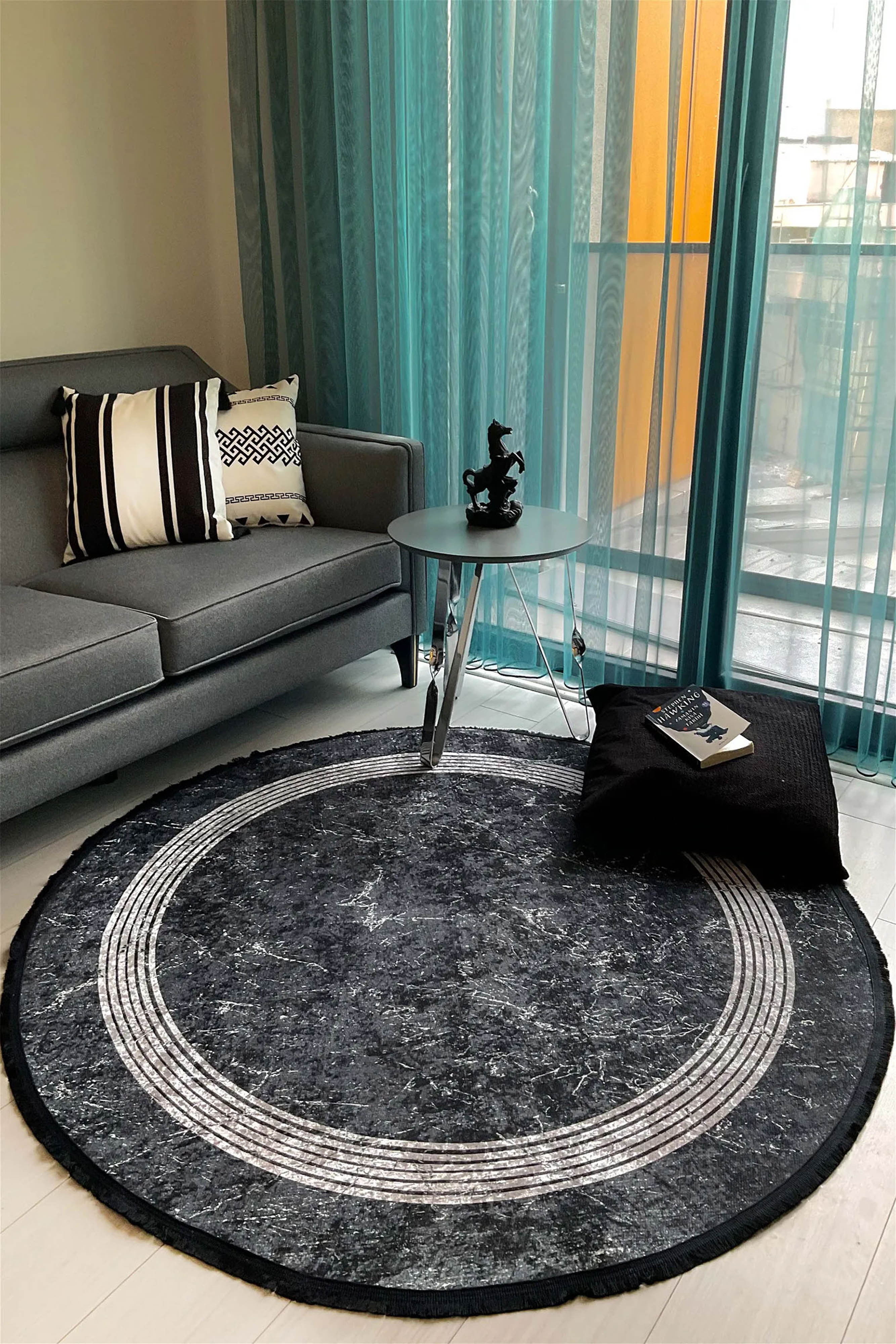 Mora Turkish Modern Marble Black Rug