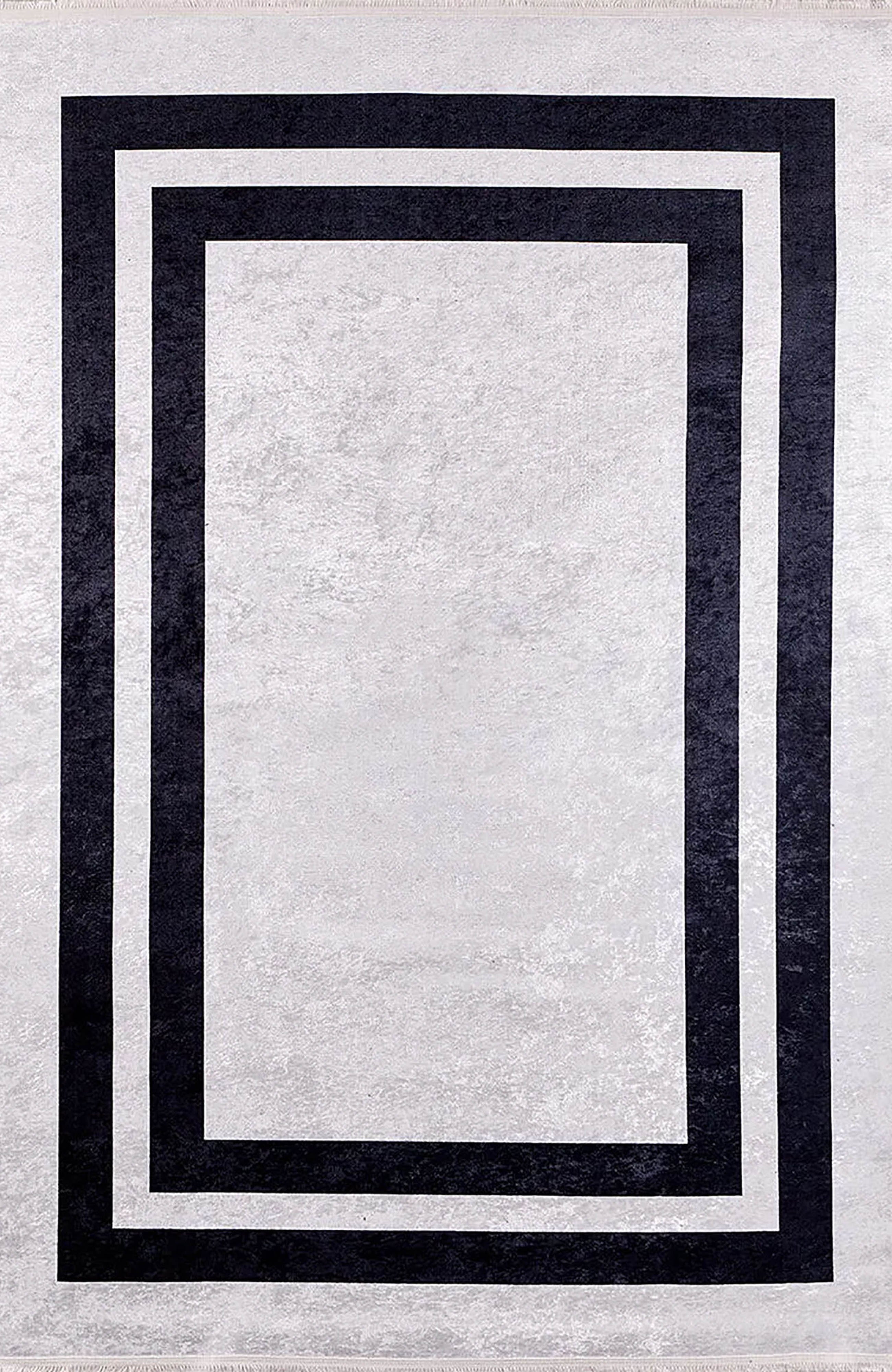 Lola Geometric Gray Black Luxury Bordered Rug