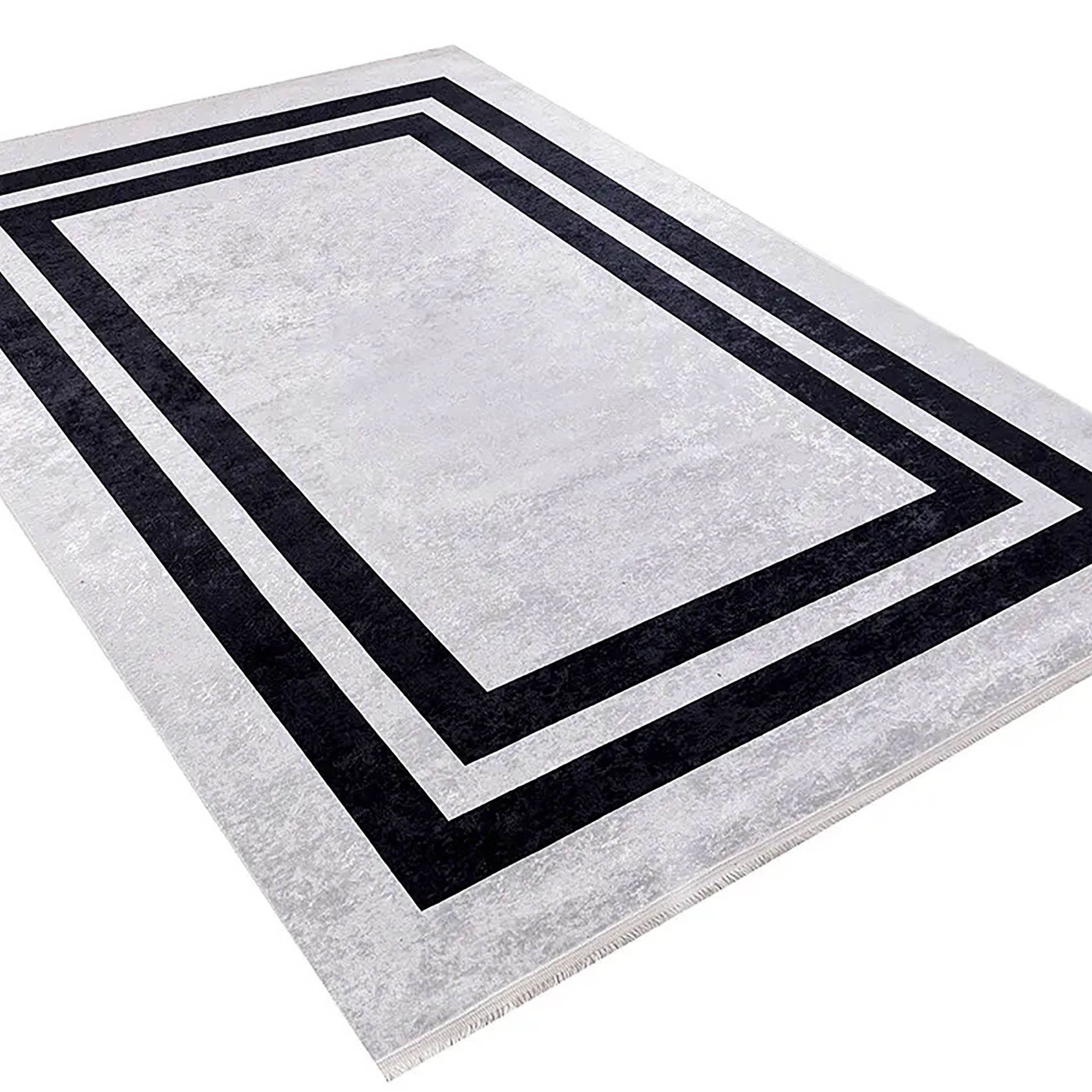 Lola Geometric Gray Black Luxury Bordered Rug