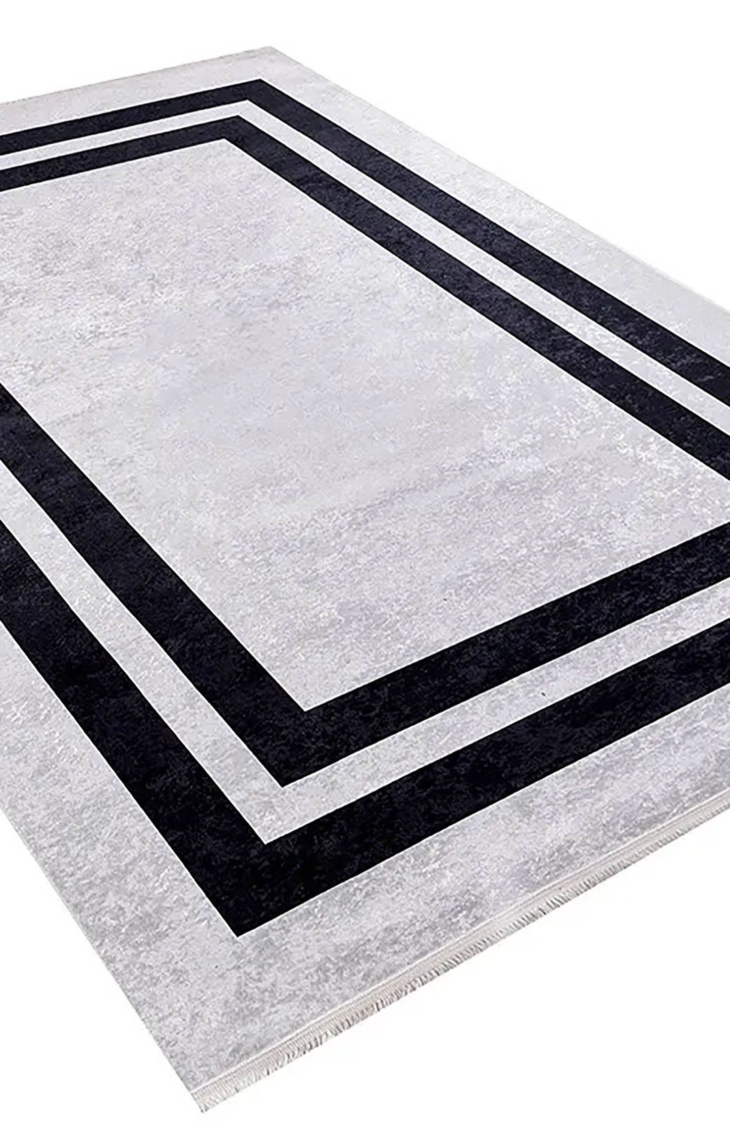 Lola Geometric Gray Black Luxury Bordered Rug