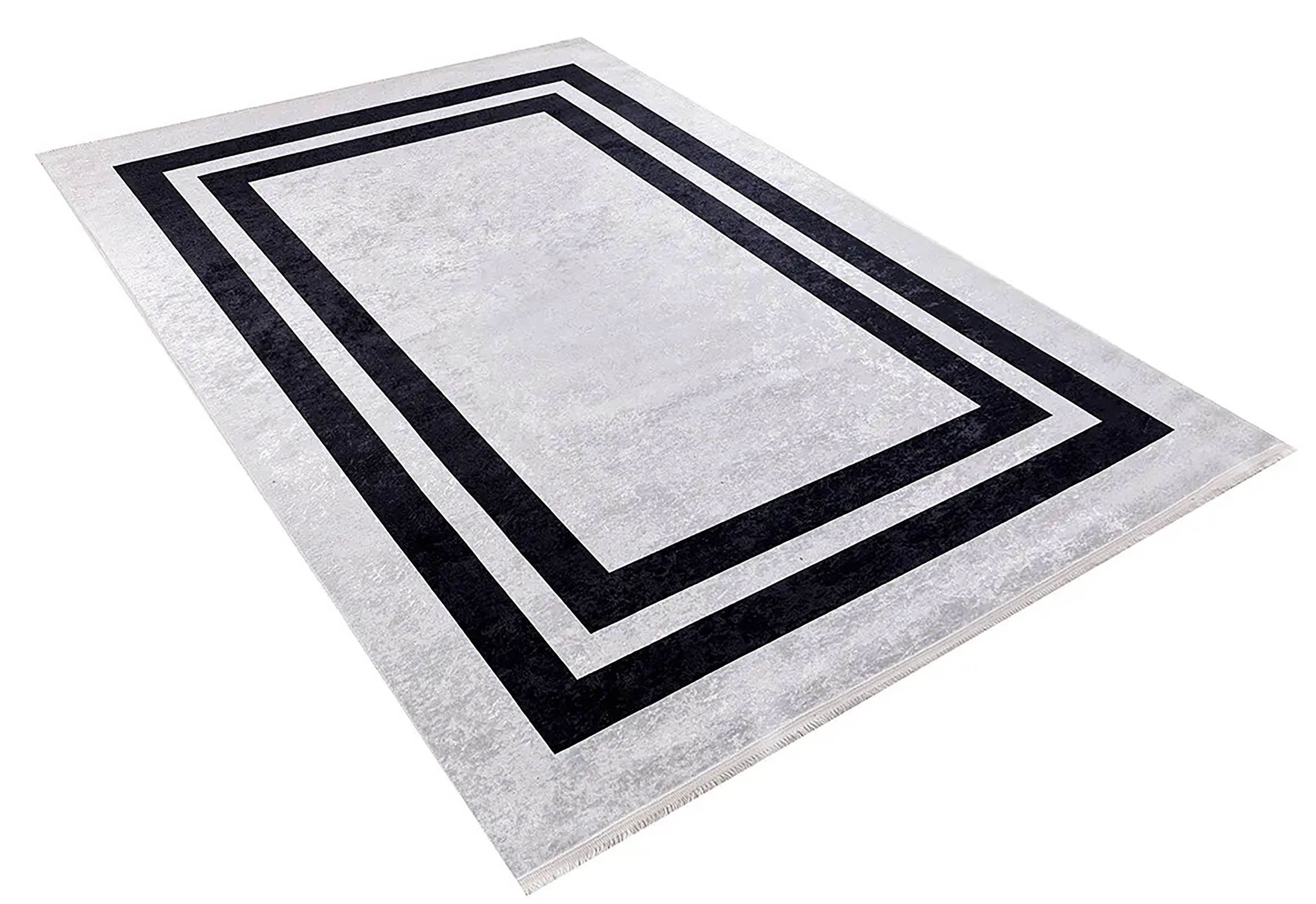 Lola Geometric Gray Black Luxury Bordered Rug