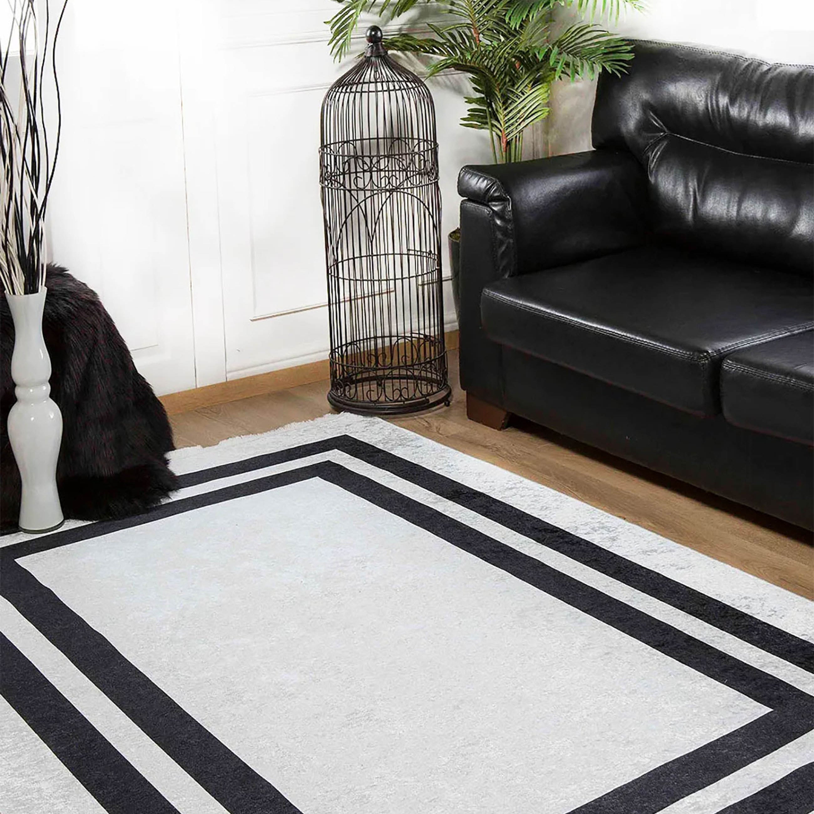 Lola Geometric Gray Black Luxury Bordered Rug