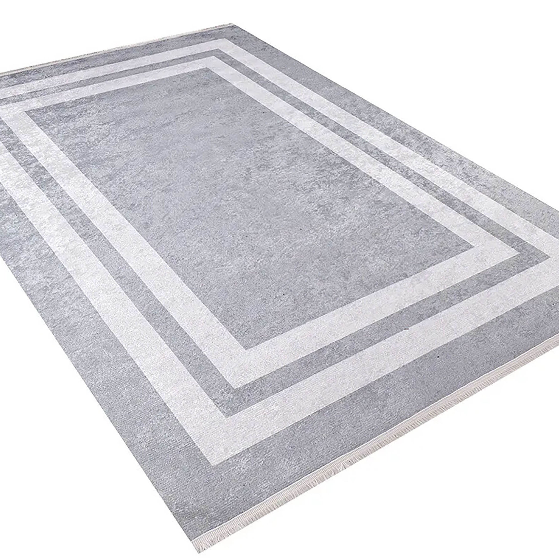 Evie Geometric Gray Luxury Bordered Rug