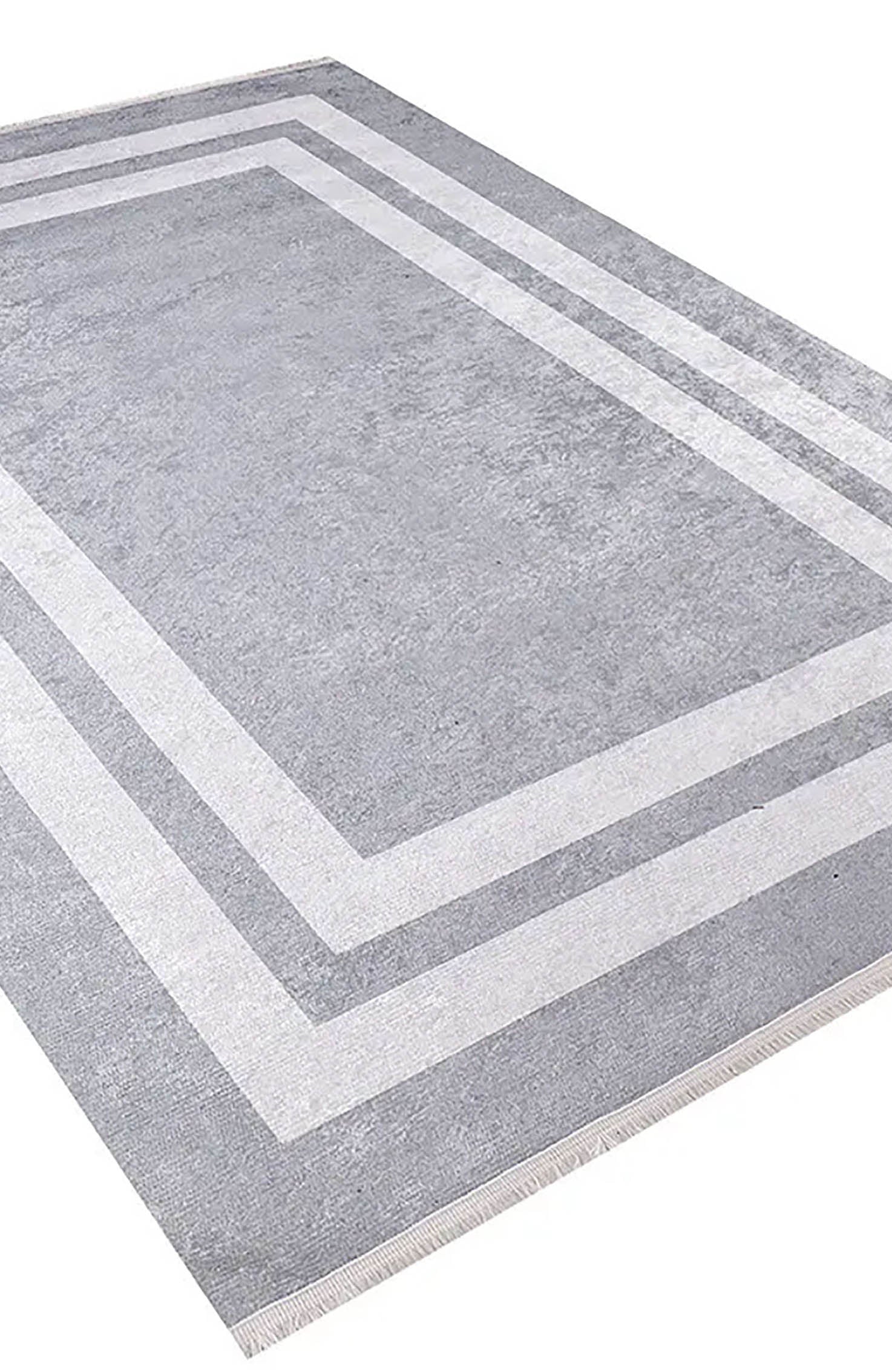 Evie Geometric Gray Luxury Bordered Rug