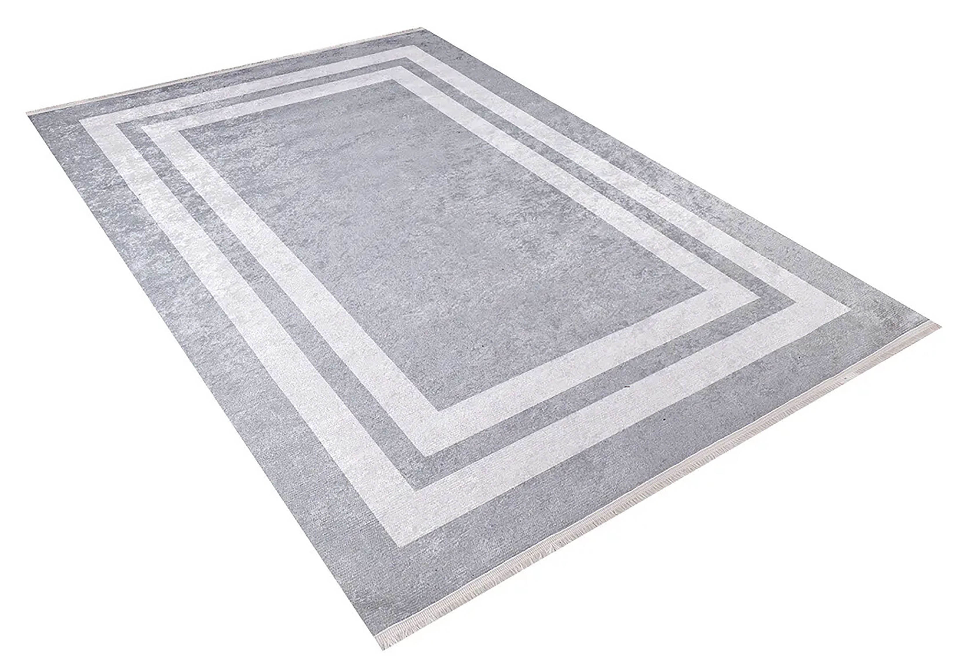 Evie Geometric Gray Luxury Bordered Rug