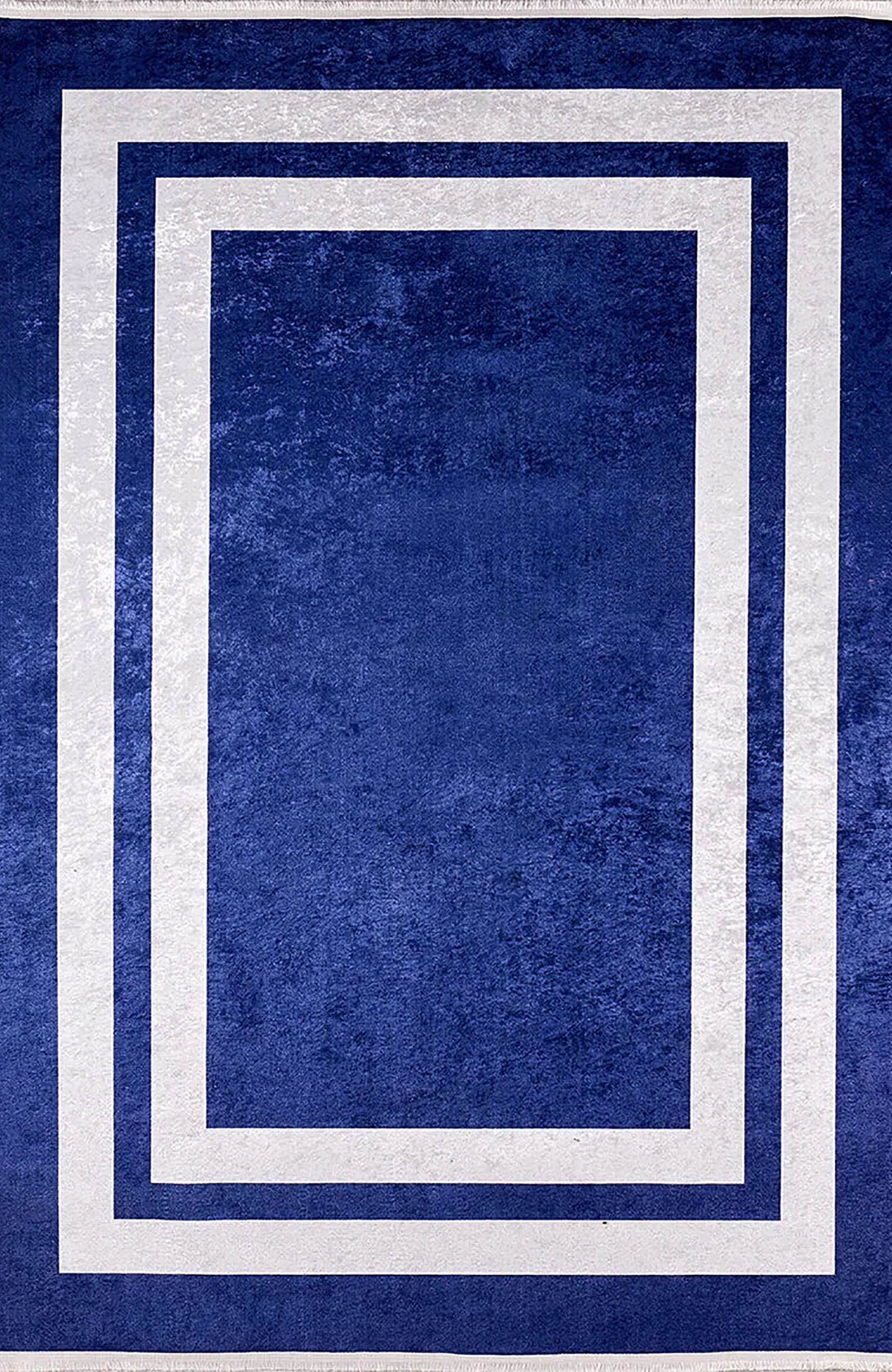 Avery Geometric Blue Luxury Bordered Rug