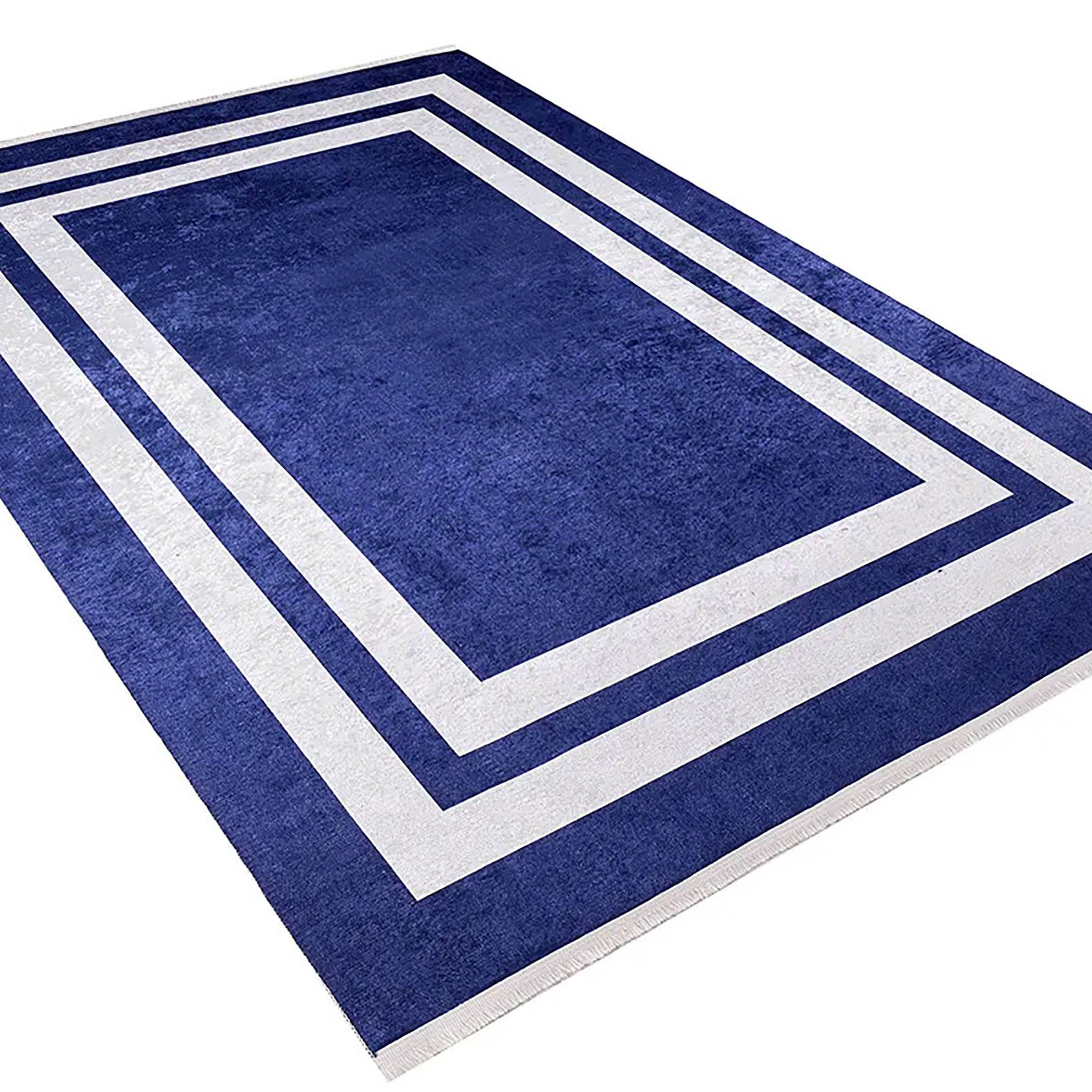 Avery Geometric Blue Luxury Bordered Rug