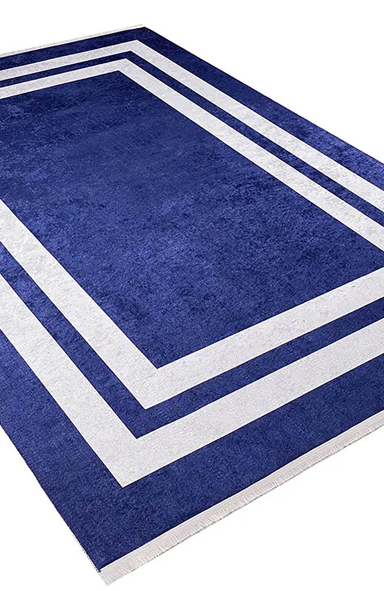 Avery Geometric Blue Luxury Bordered Rug