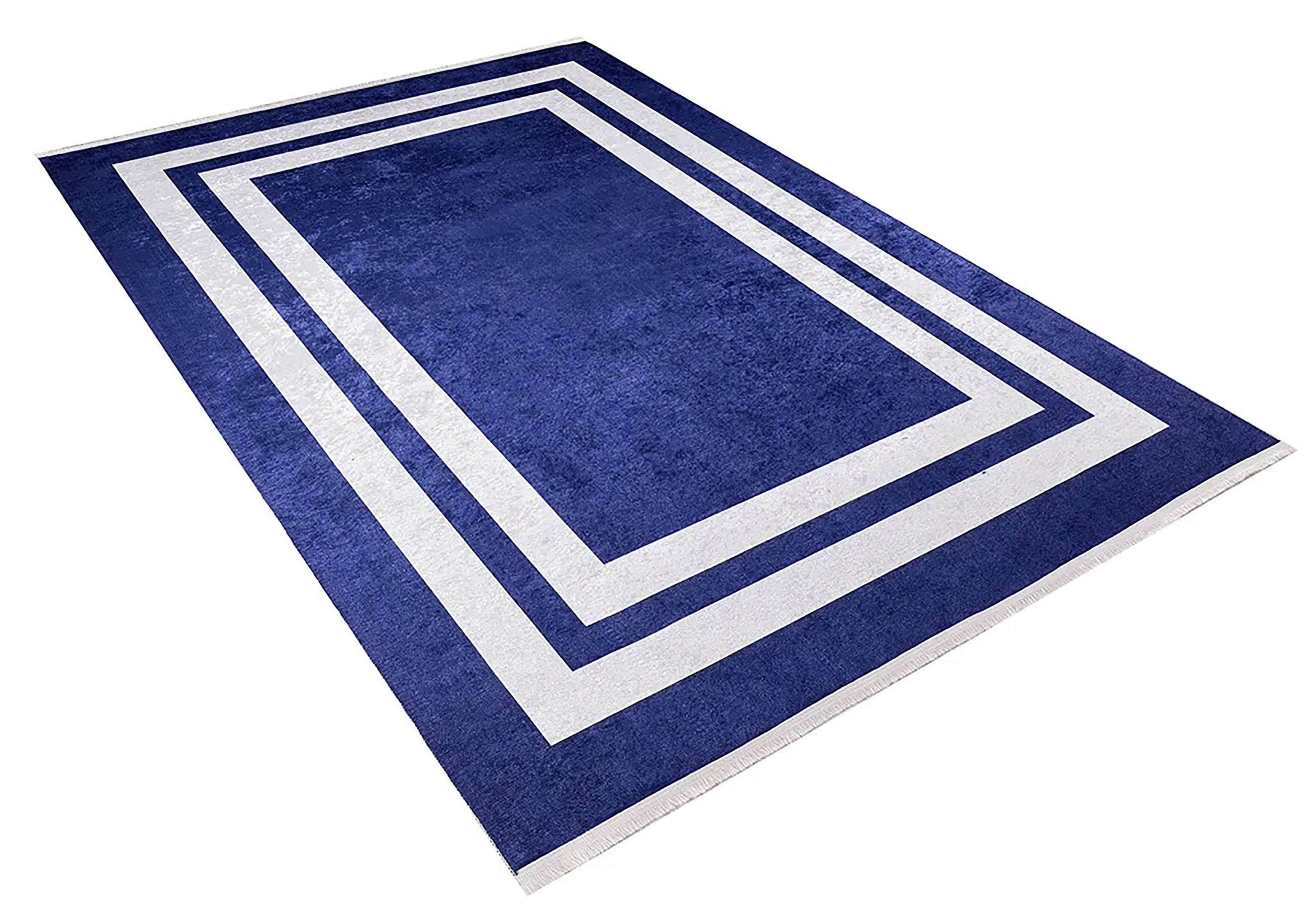 Avery Geometric Blue Luxury Bordered Rug