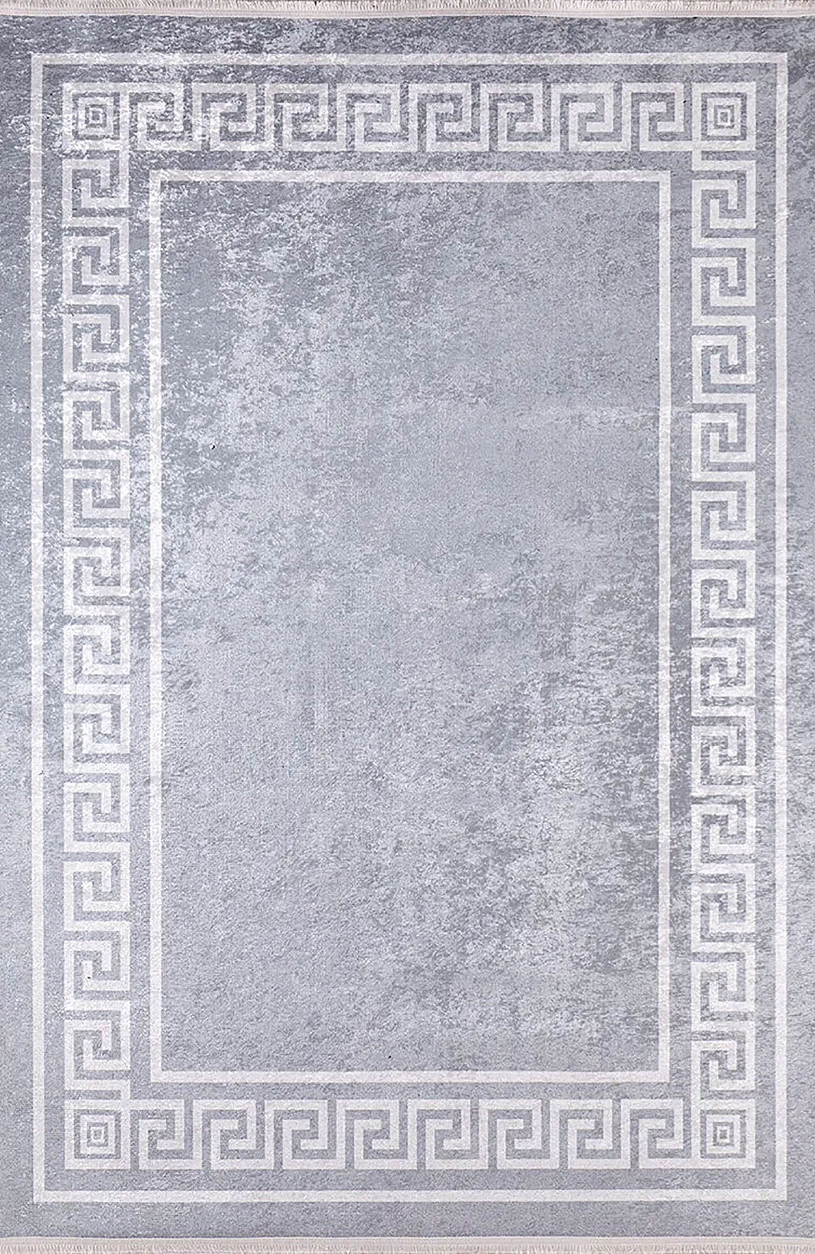 Harper Marble Gray Greek Key Border Rug