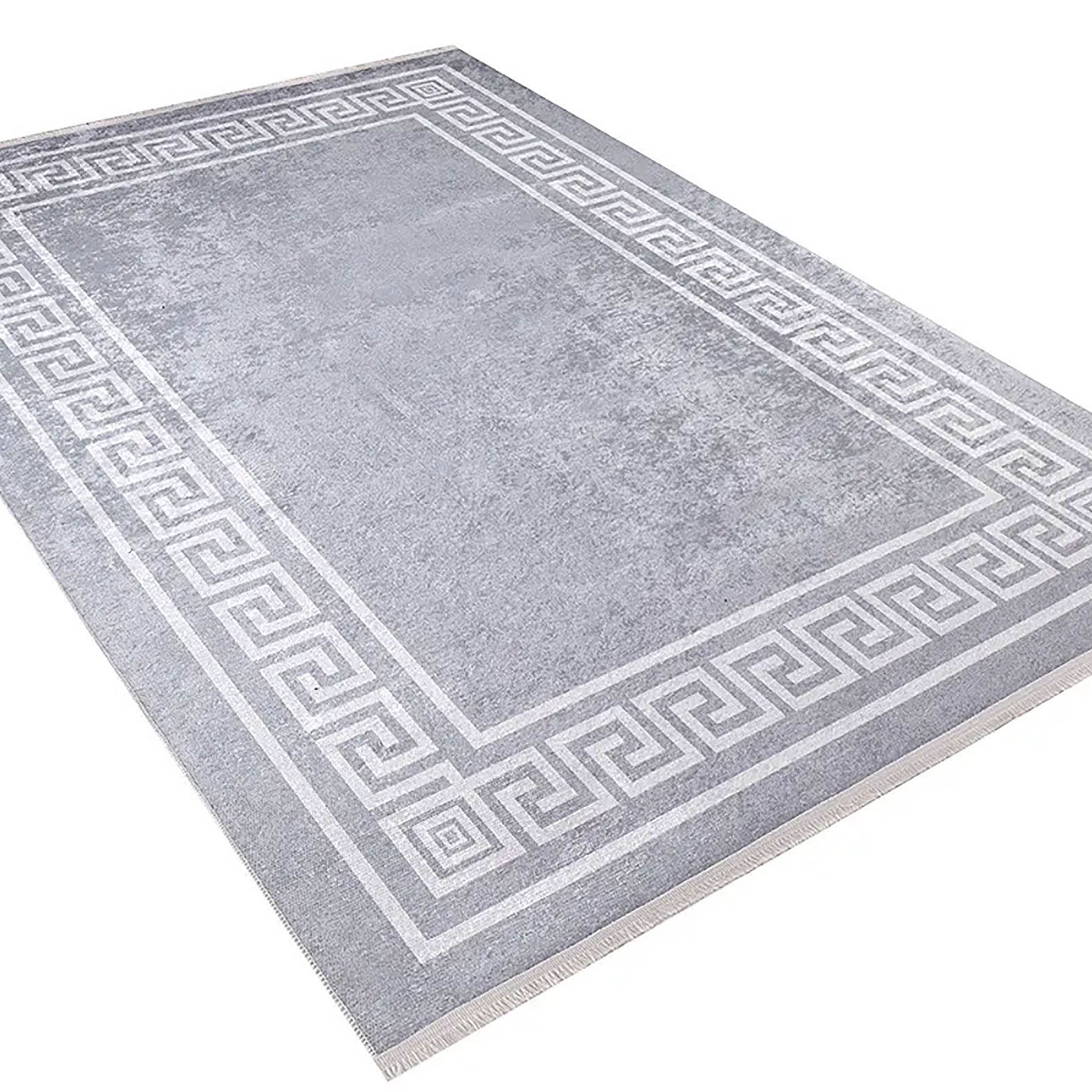 Harper Marble Gray Greek Key Border Rug