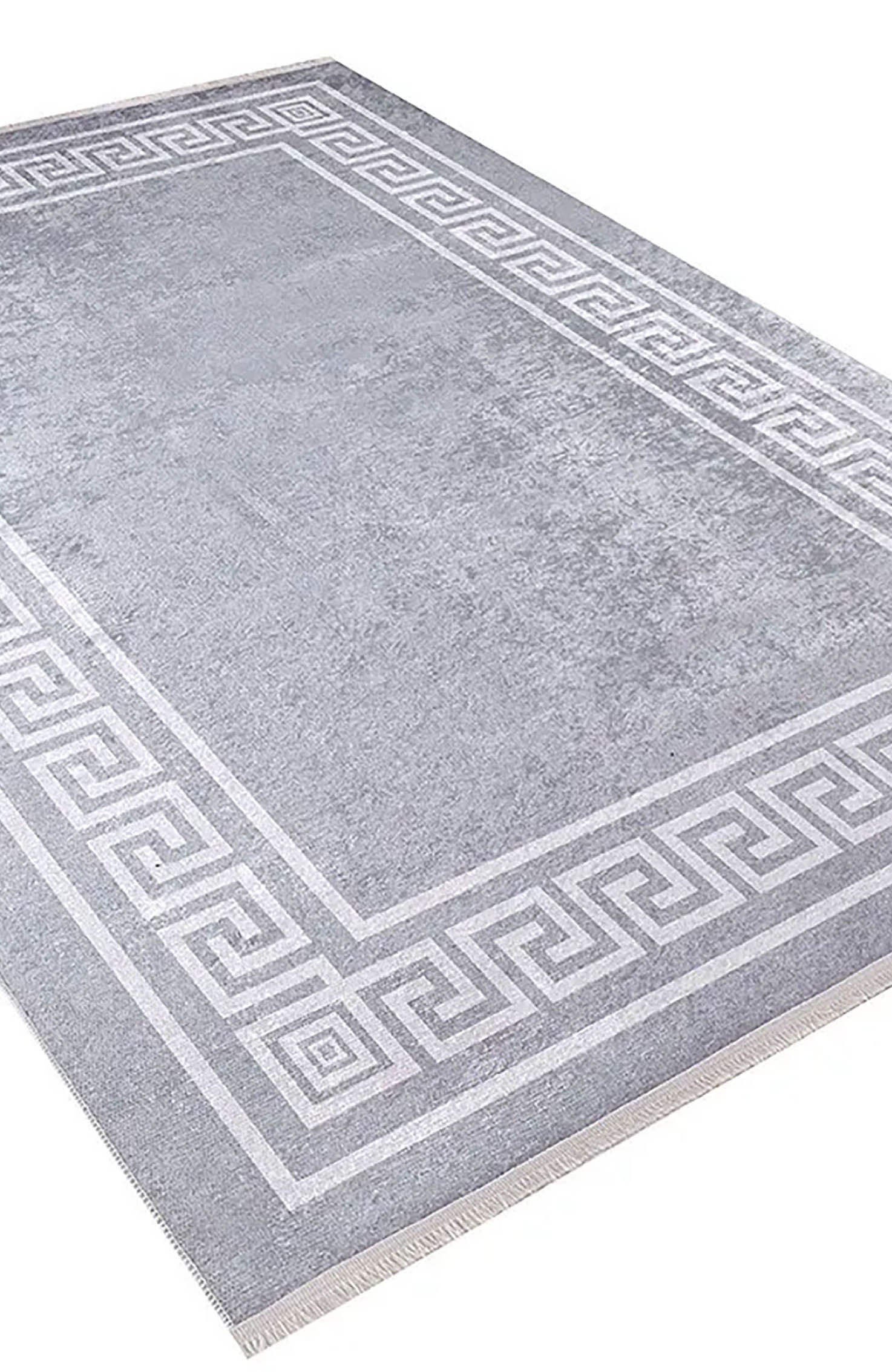 Harper Marble Gray Greek Key Border Rug