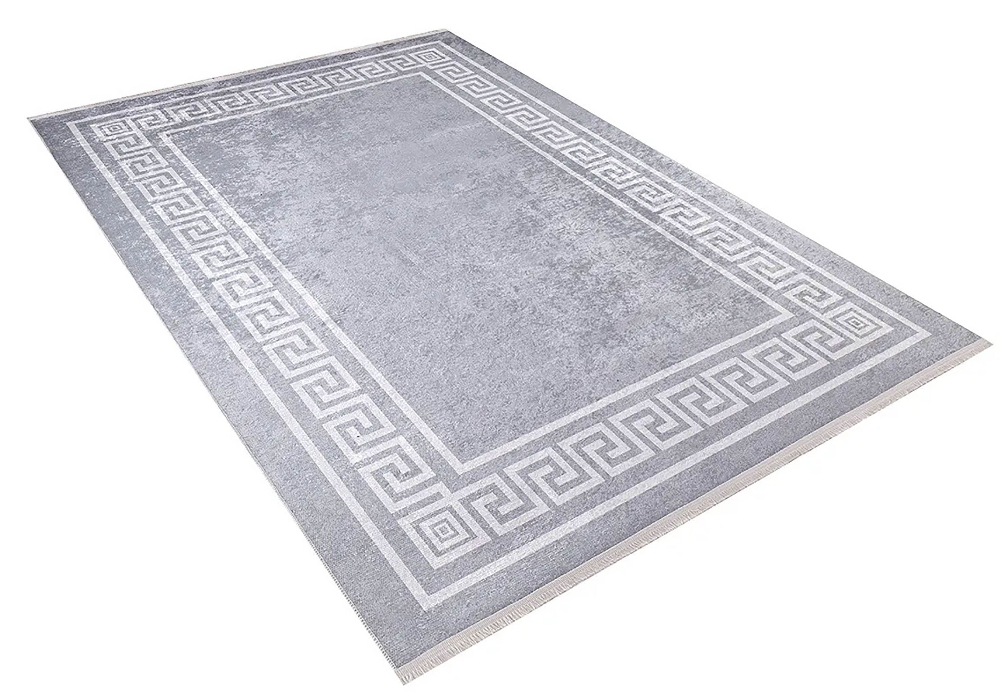 Harper Marble Gray Greek Key Border Rug