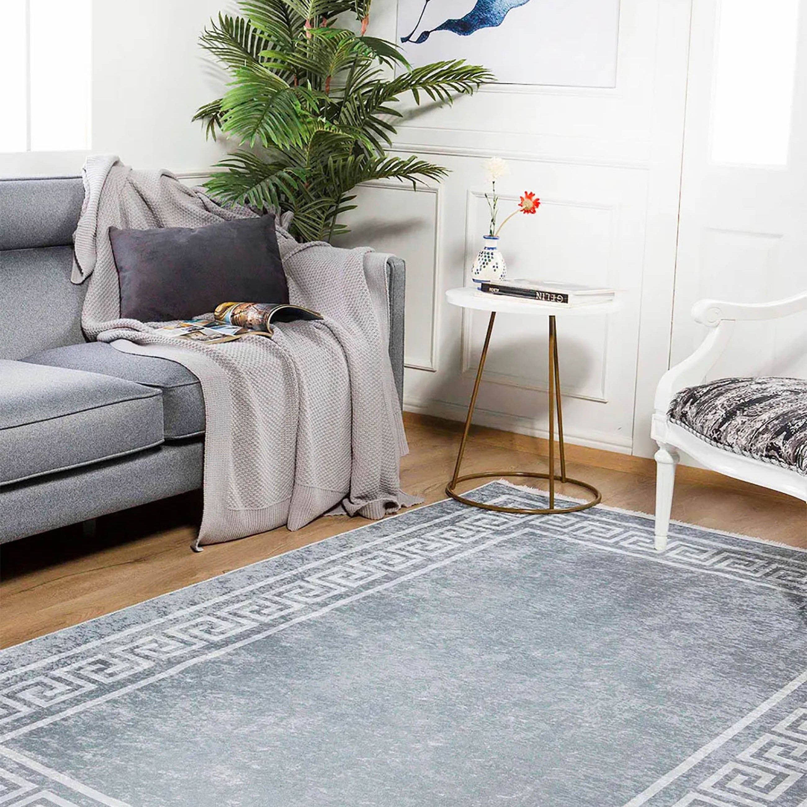 Harper Marble Gray Greek Key Border Rug