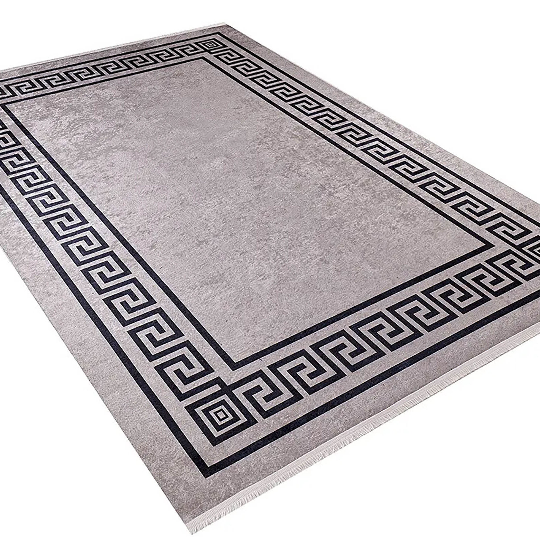 Sadie Marble Brown Greek Key Border Rug