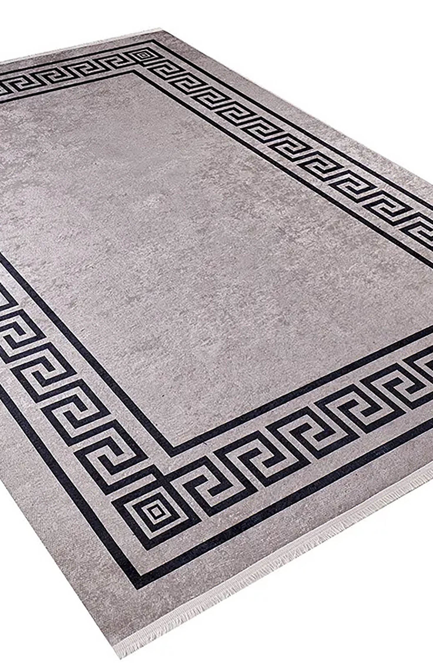 Sadie Marble Brown Greek Key Border Rug