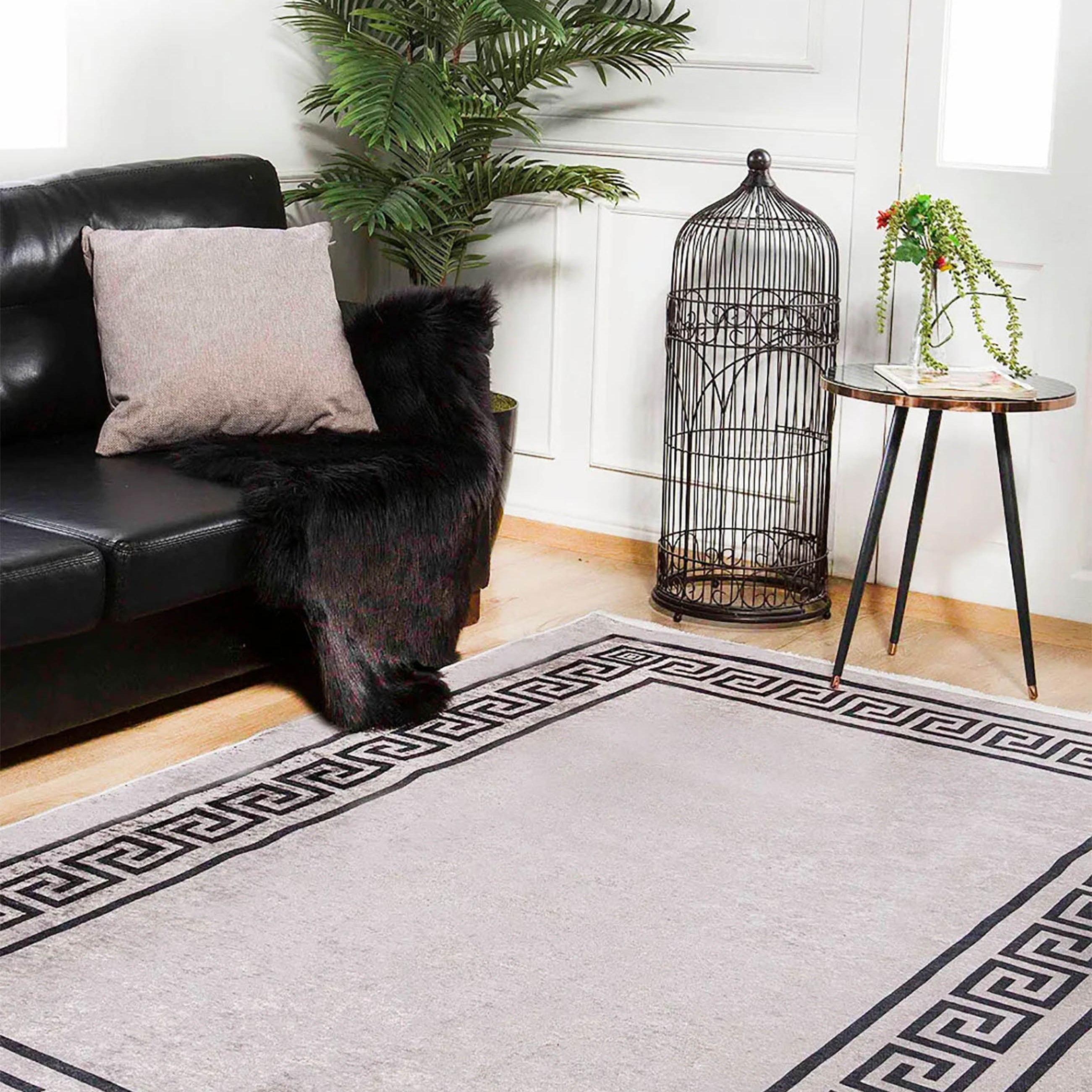 Sadie Marble Brown Greek Key Border Rug