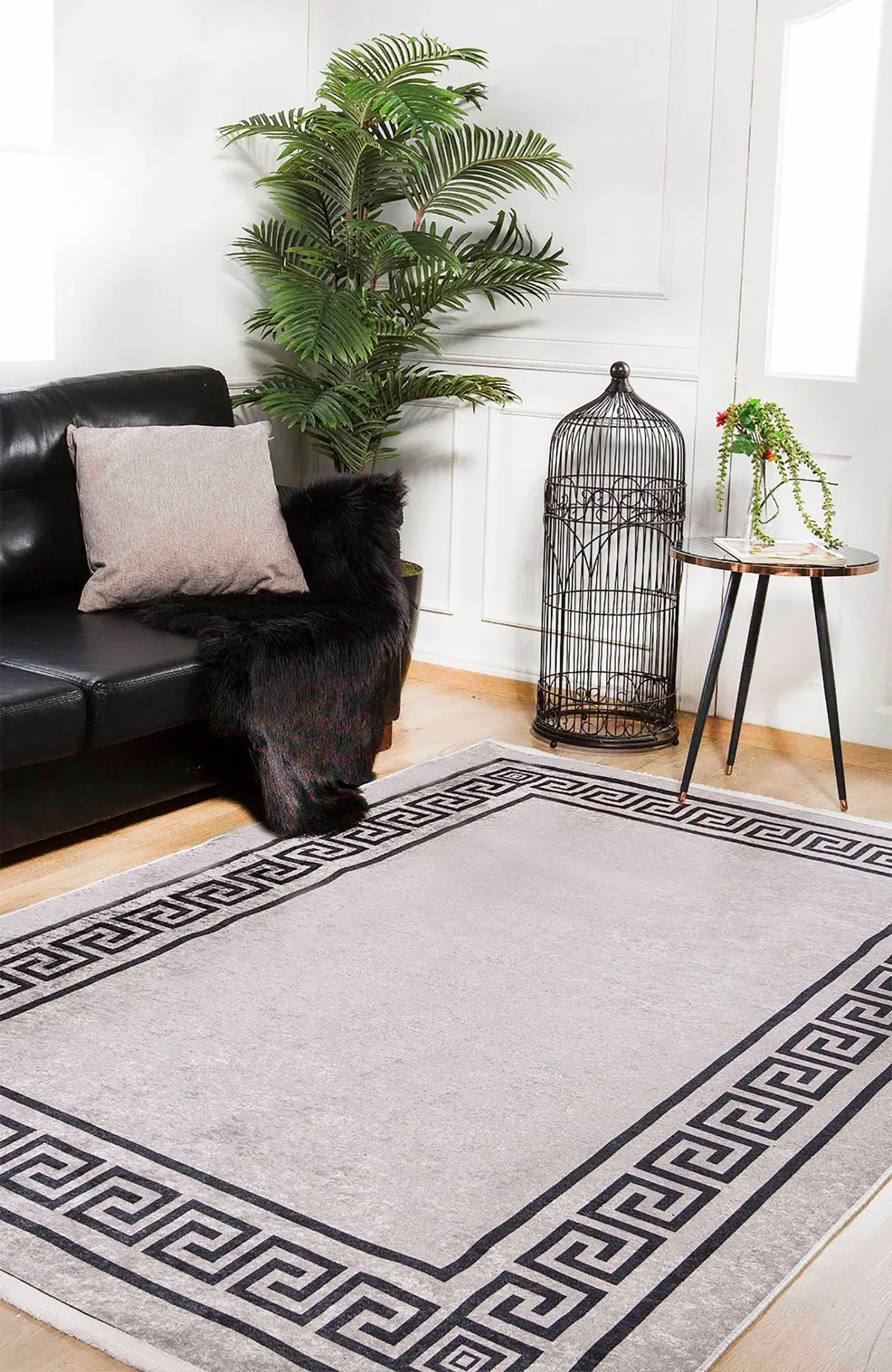 Sadie Marble Brown Greek Key Border Rug