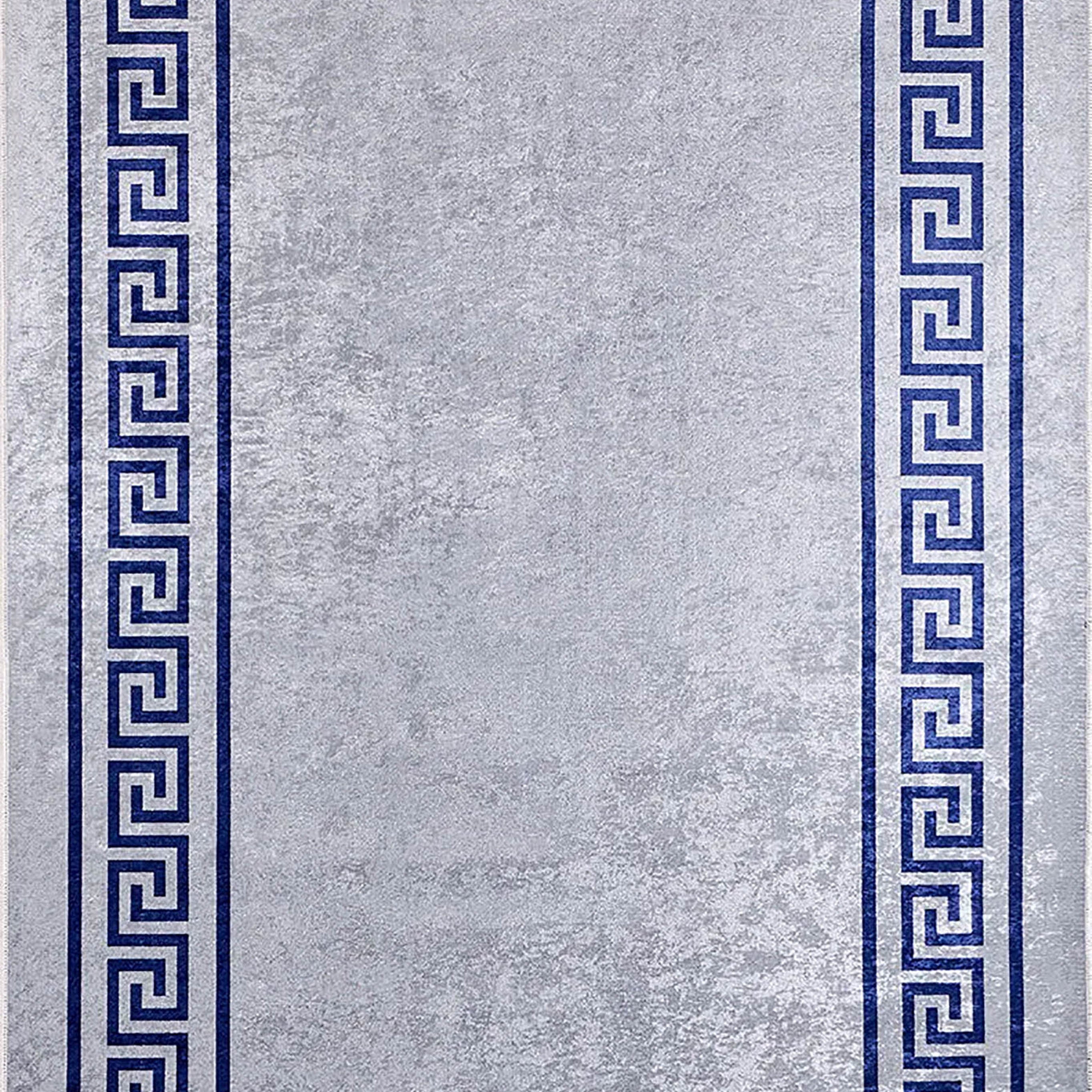 Remi Marble Blue Grey Greek Key Border Rug