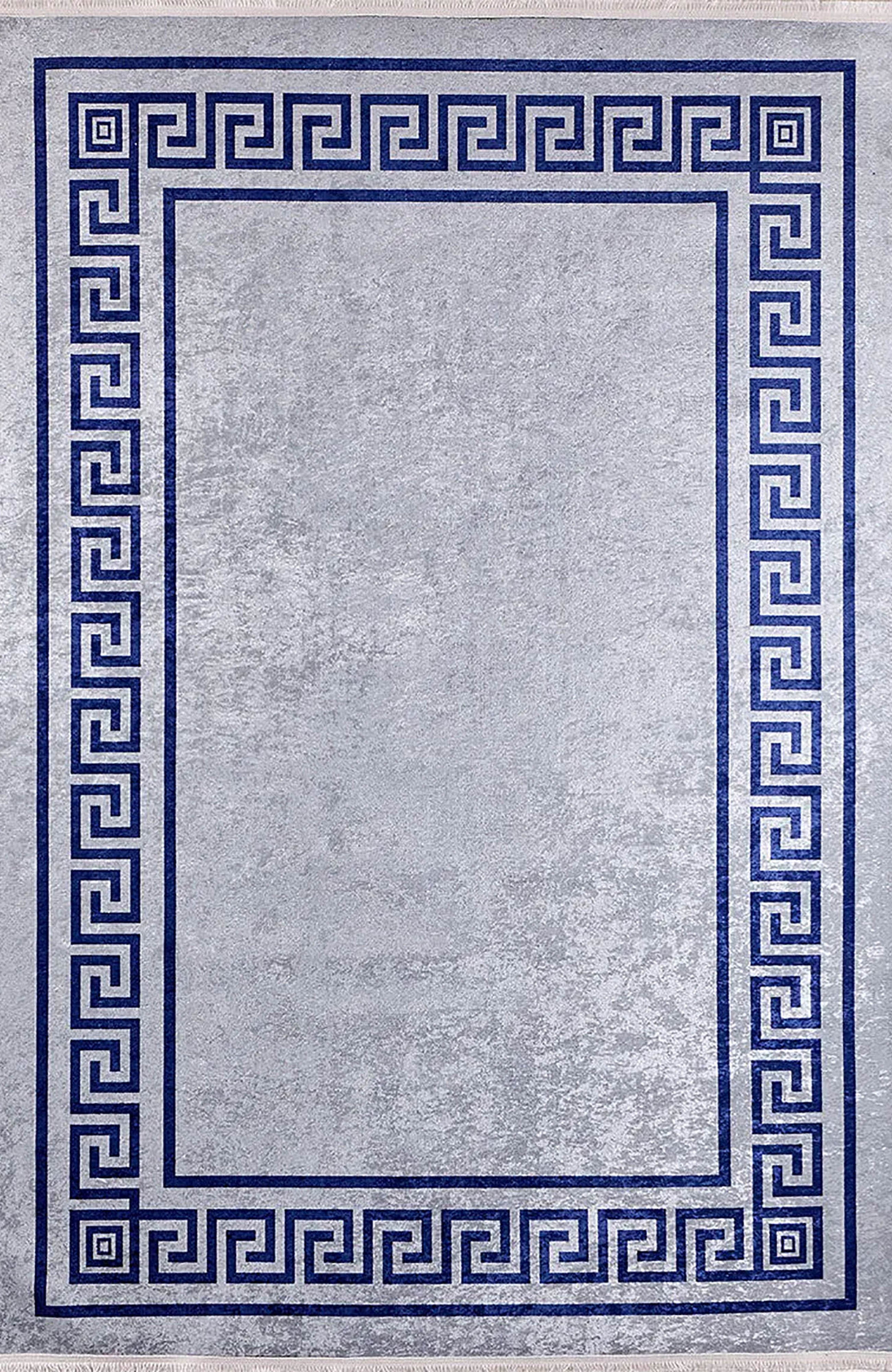 Remi Marble Blue Grey Greek Key Border Rug