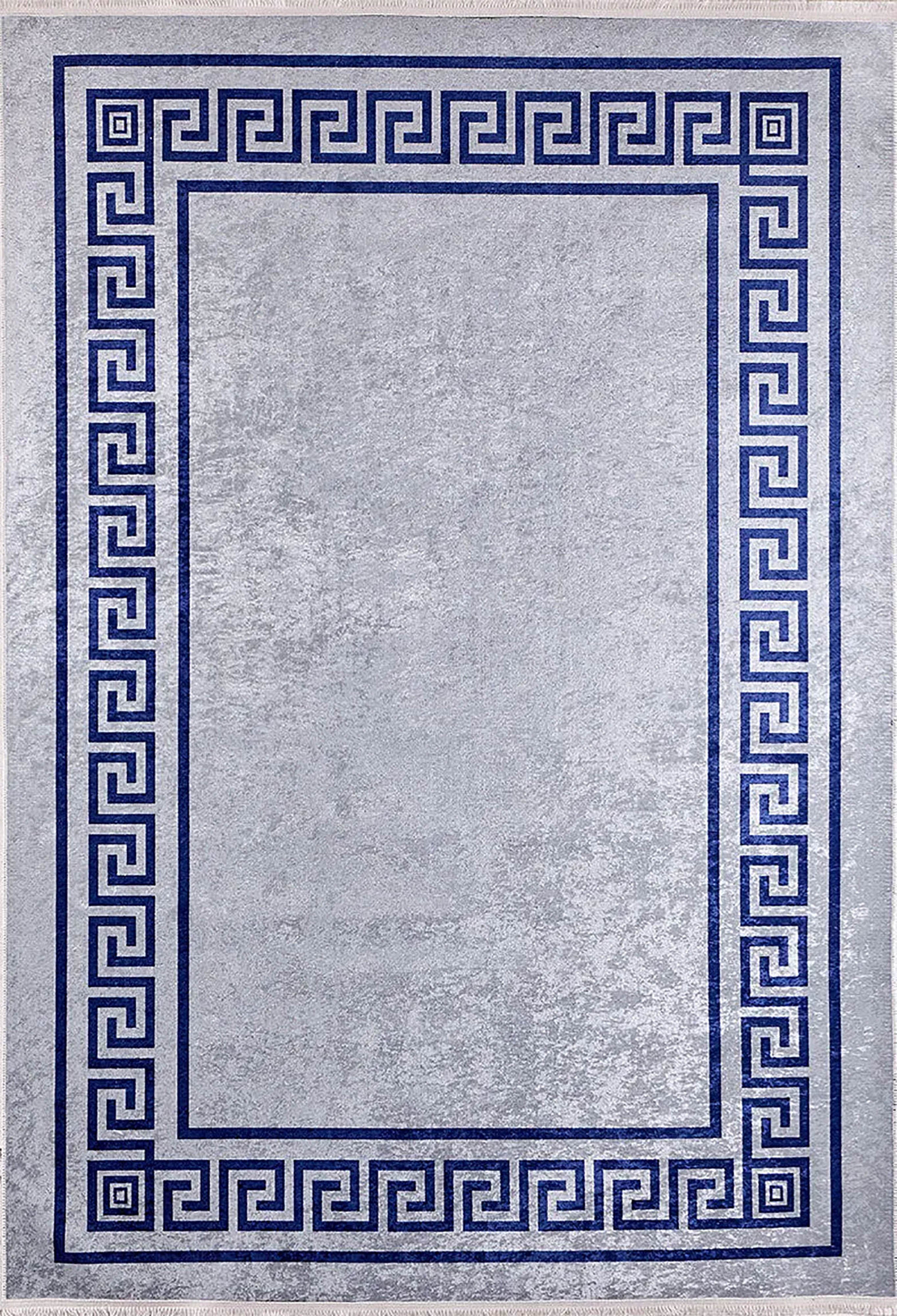 Remi Marble Blue Grey Greek Key Border Rug