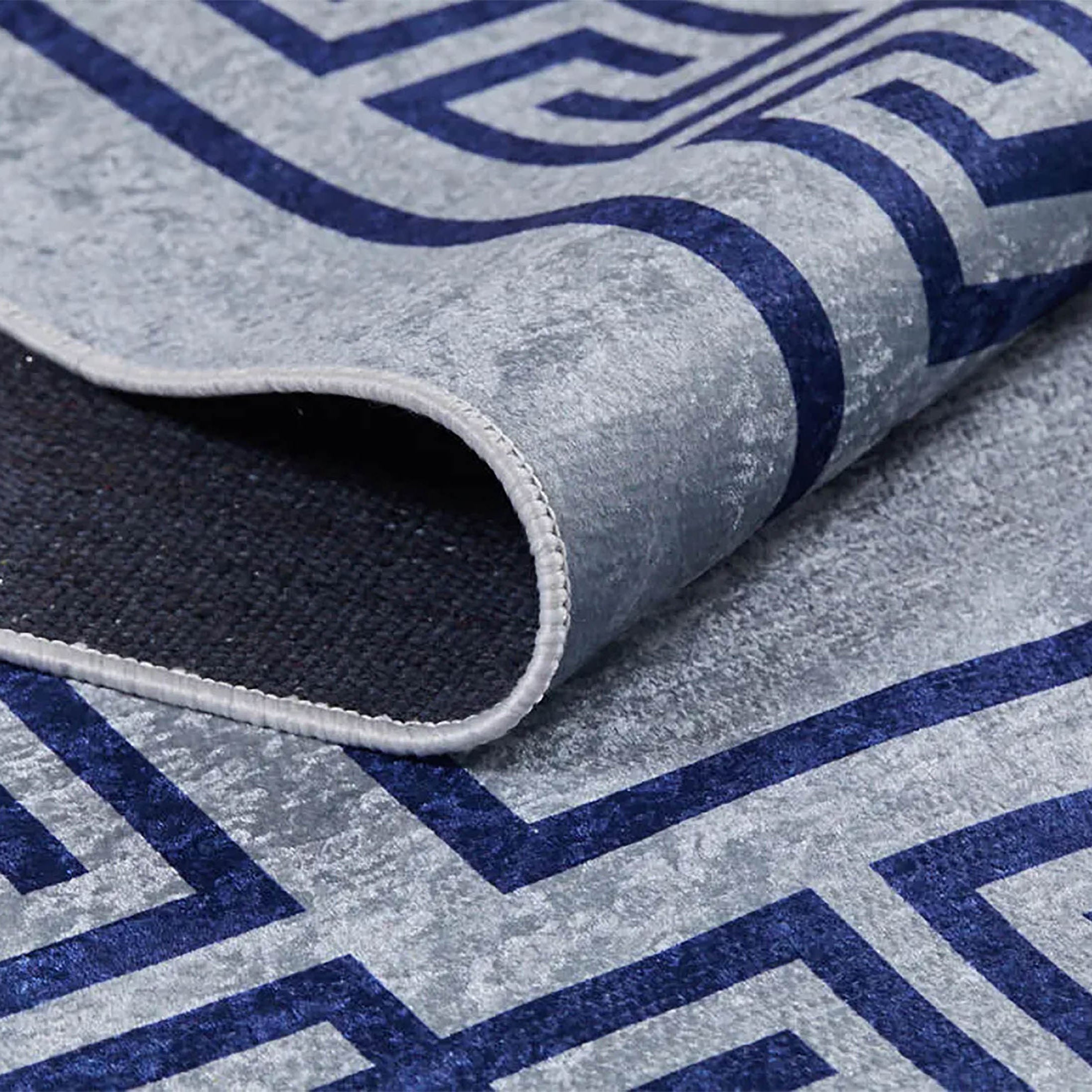 Remi Marble Blue Grey Greek Key Border Rug