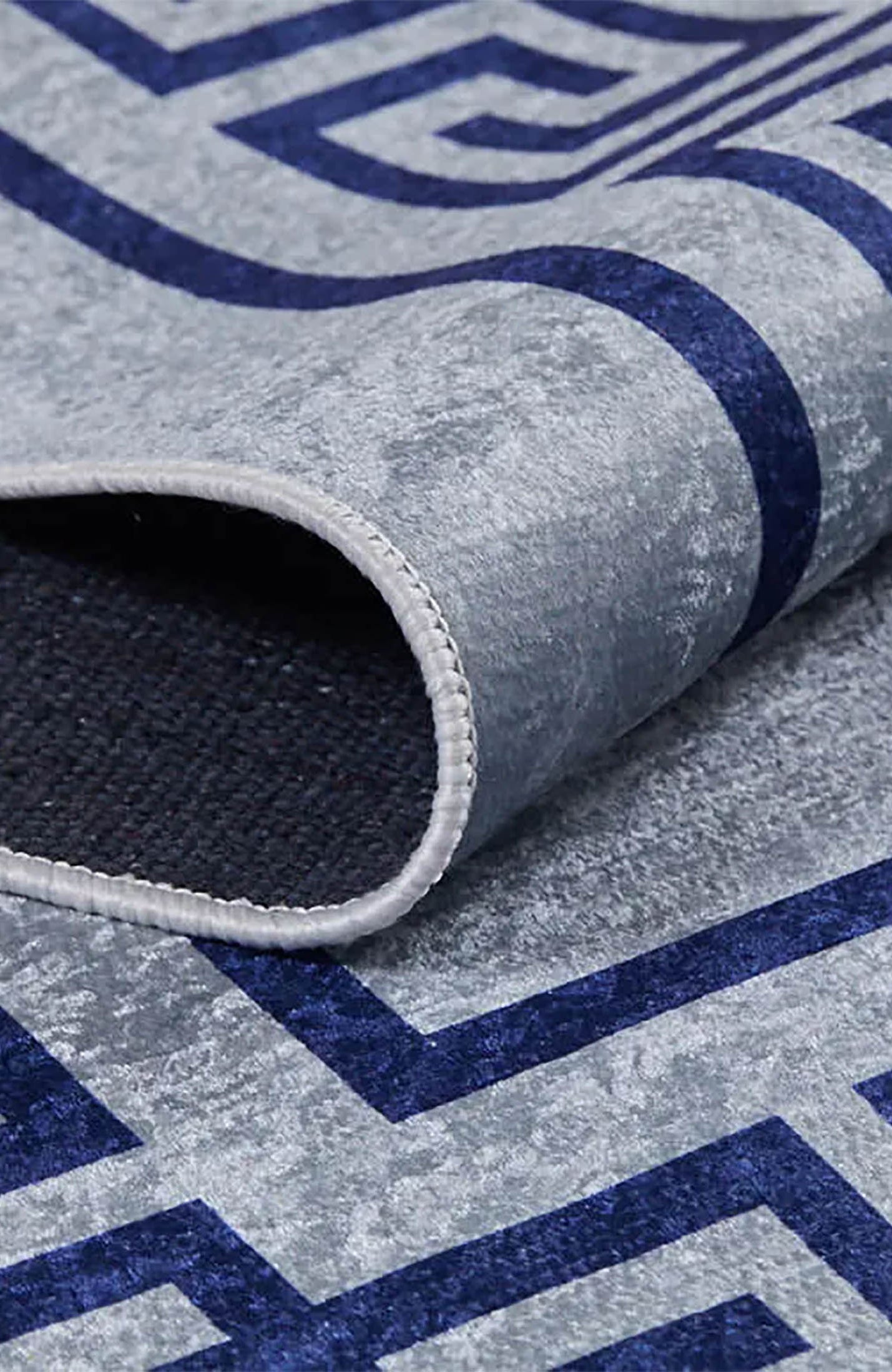 Remi Marble Blue Grey Greek Key Border Rug