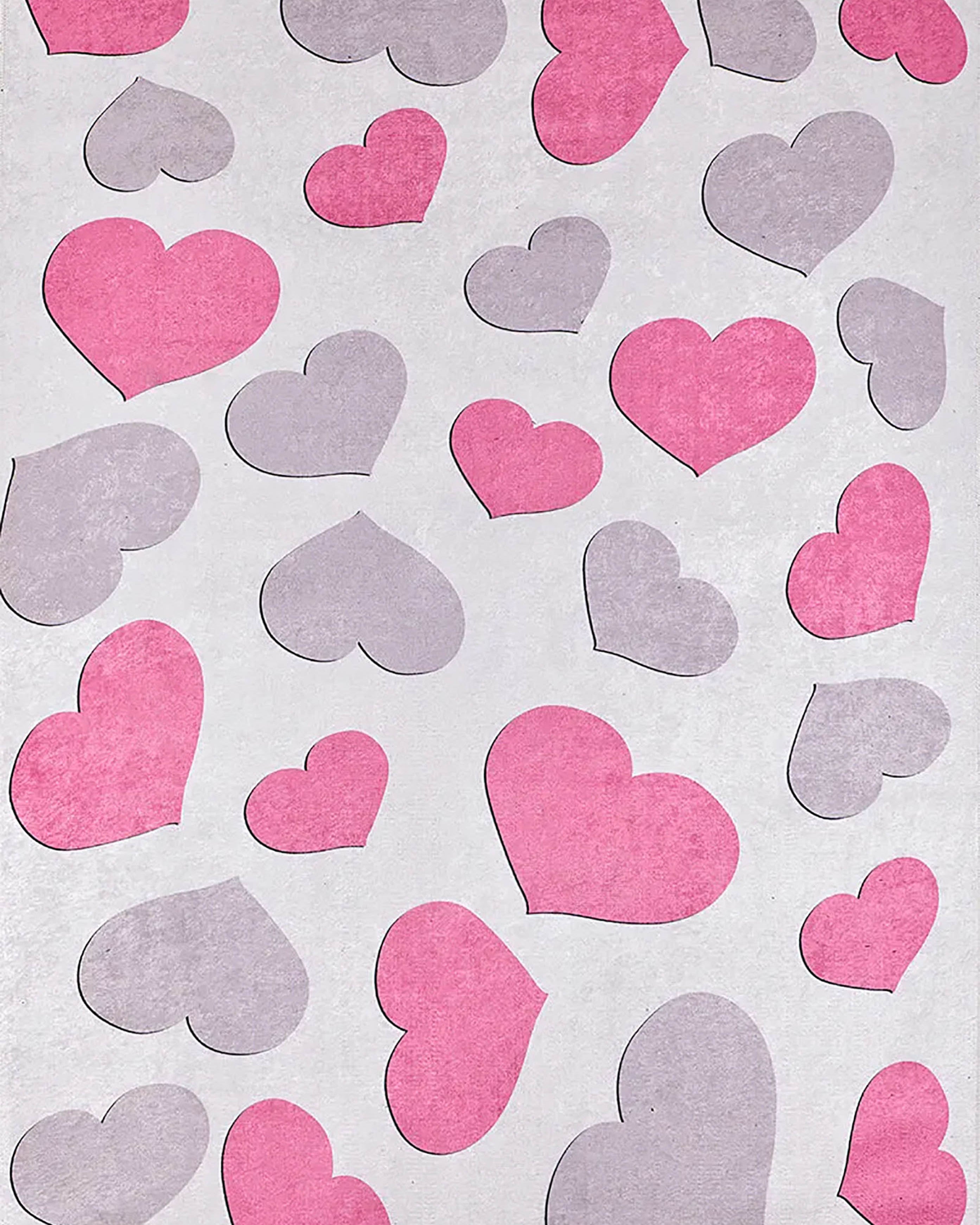Heart Pattern Pink Kids Rug
